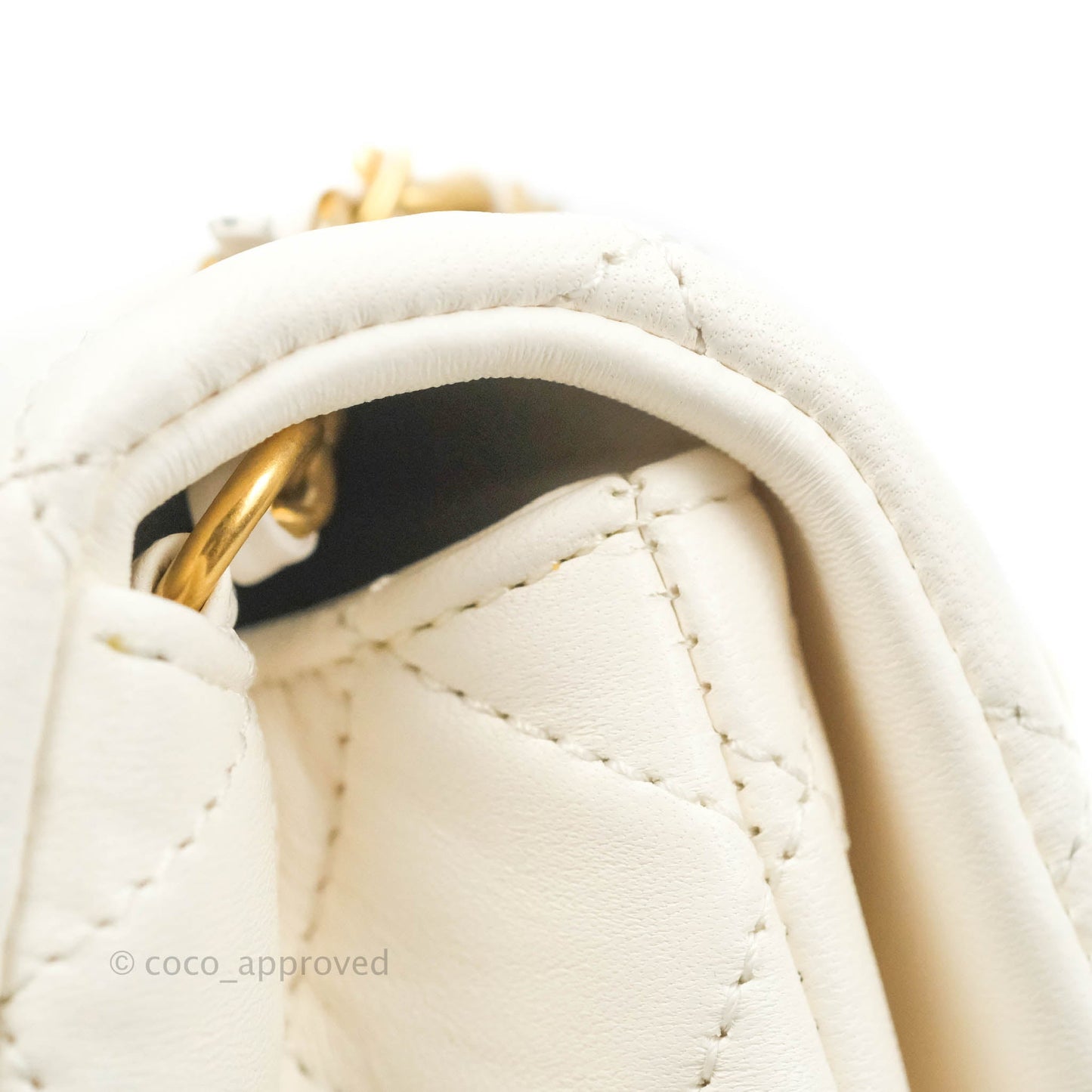 Chanel Mini Rectangular Pearl Crush Quilted White Lambskin Aged Gold Hardware