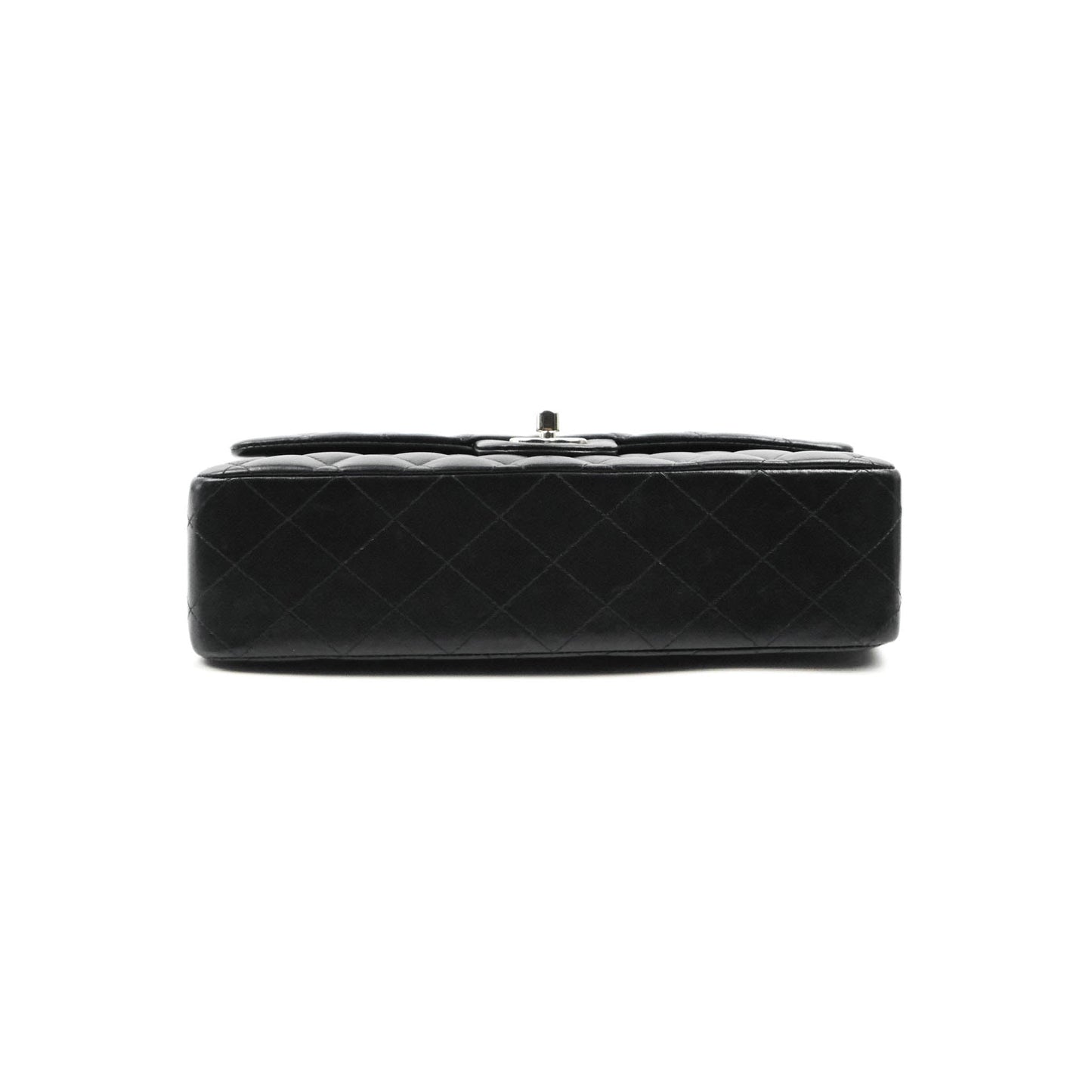 Chanel Classic M/L Medium Flap Quilted Black Lambskin Silver Hardware