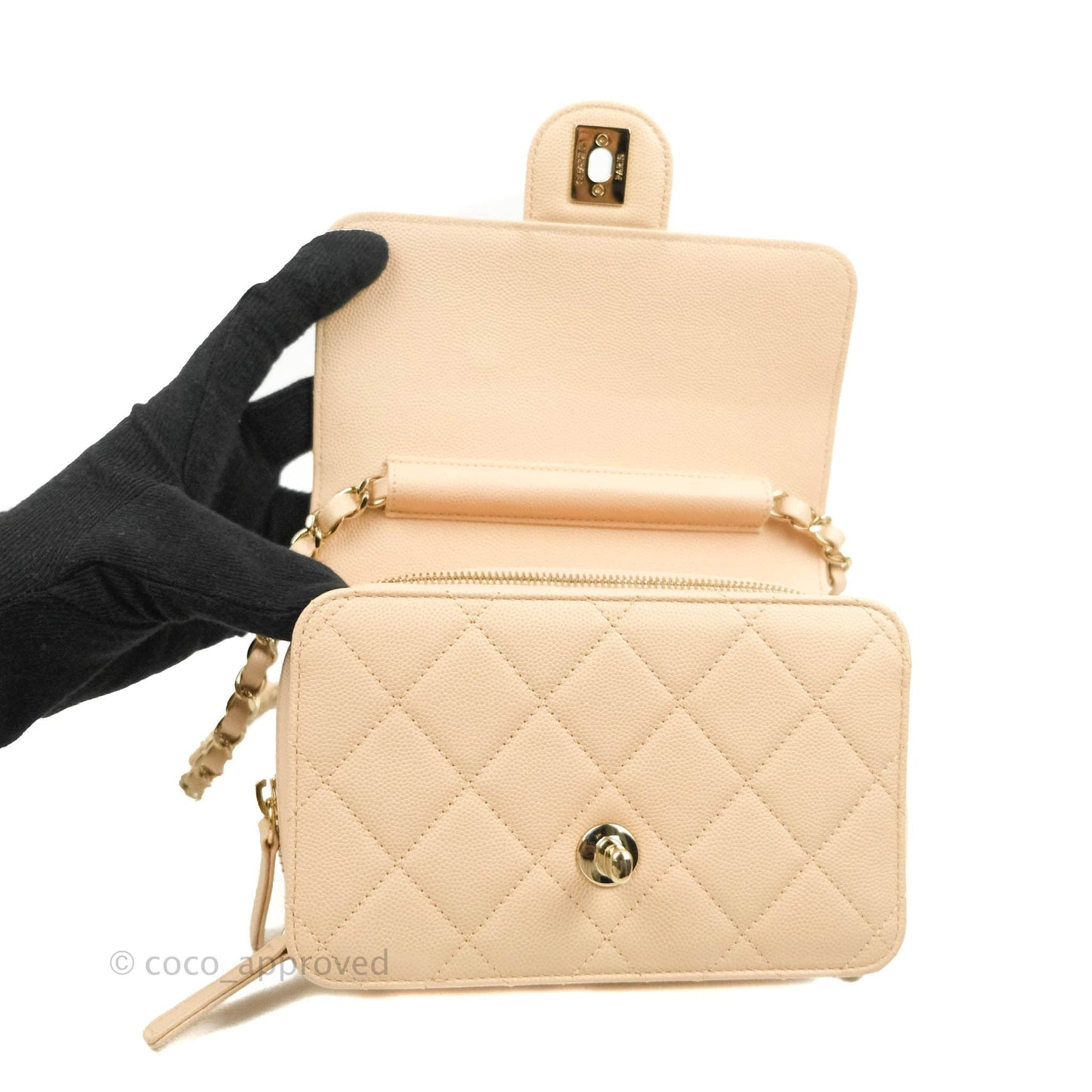 Chanel Quilted Small Like The Wallet Flap Light Beige Caviar Light Gold Hardware 22C