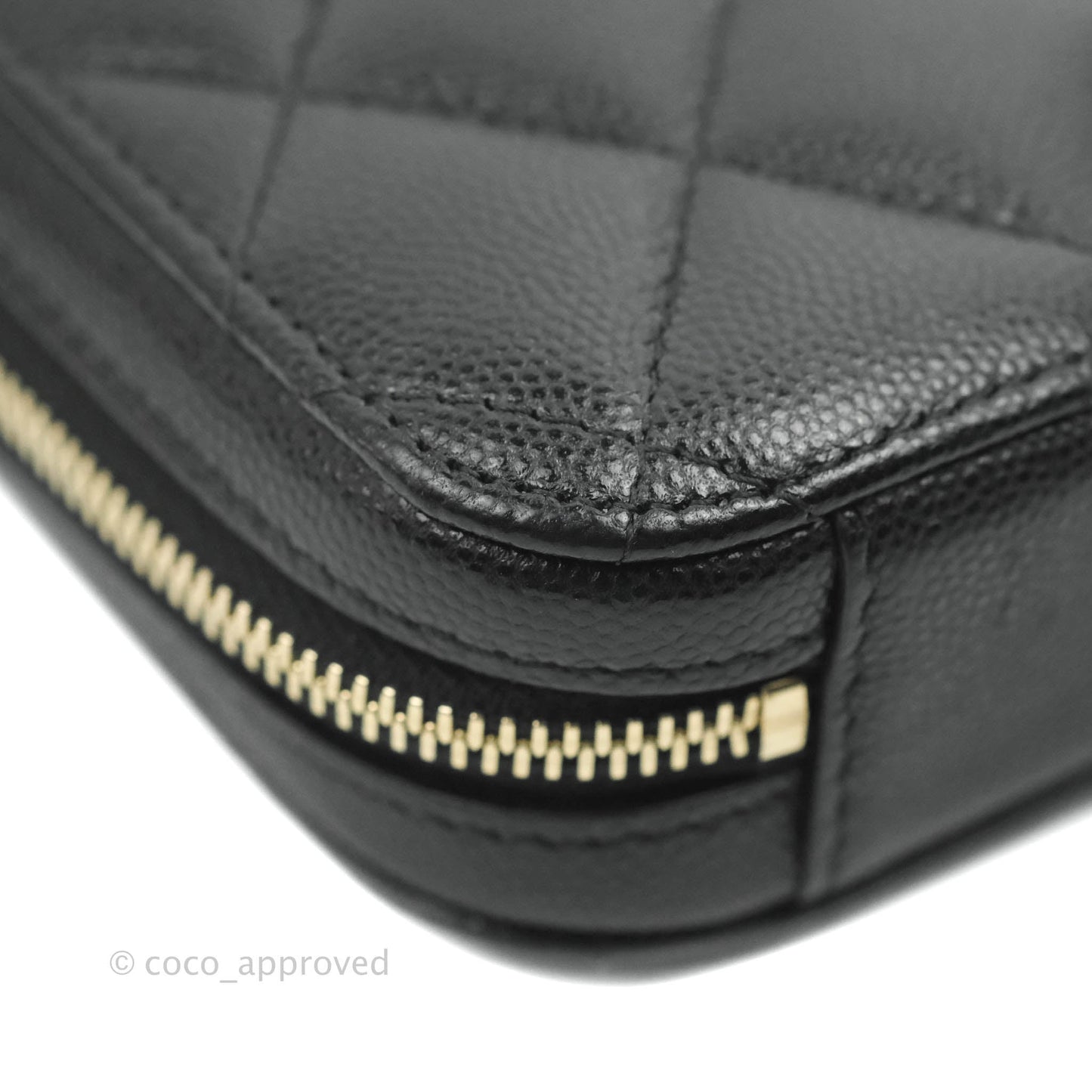 Chanel Quilted WOC Phone Holder Black Caviar Gold Hardware