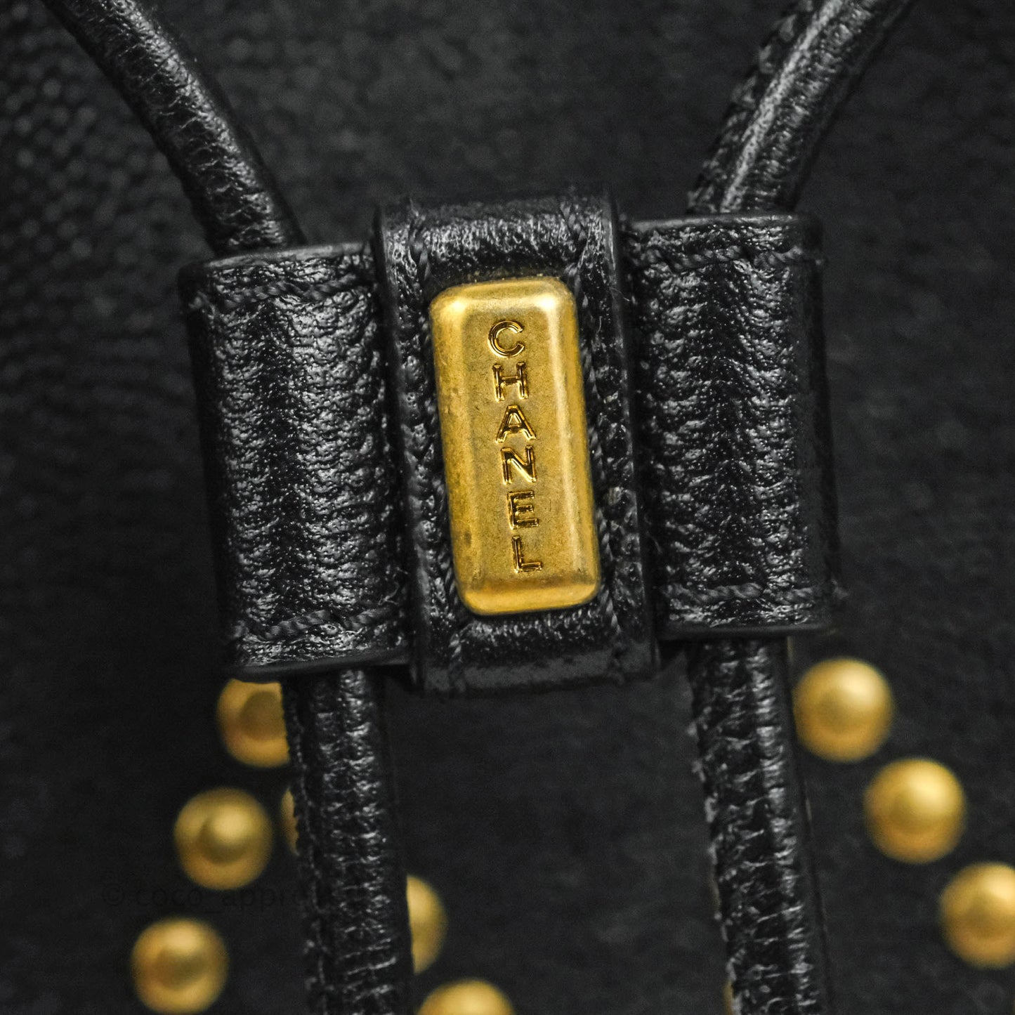 Chanel Studded Deauville Drawstring Bucket Bag Black Caviar