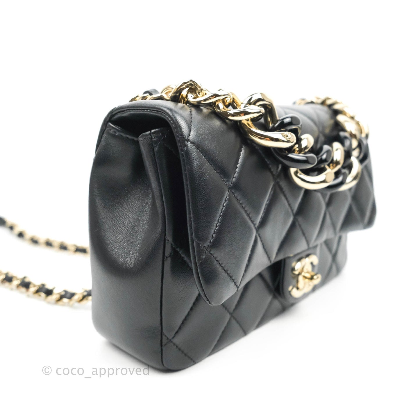Chanel Quilted Large Resin Bi-Color Chain Flap Bag Black Lambskin Gold Hardware
