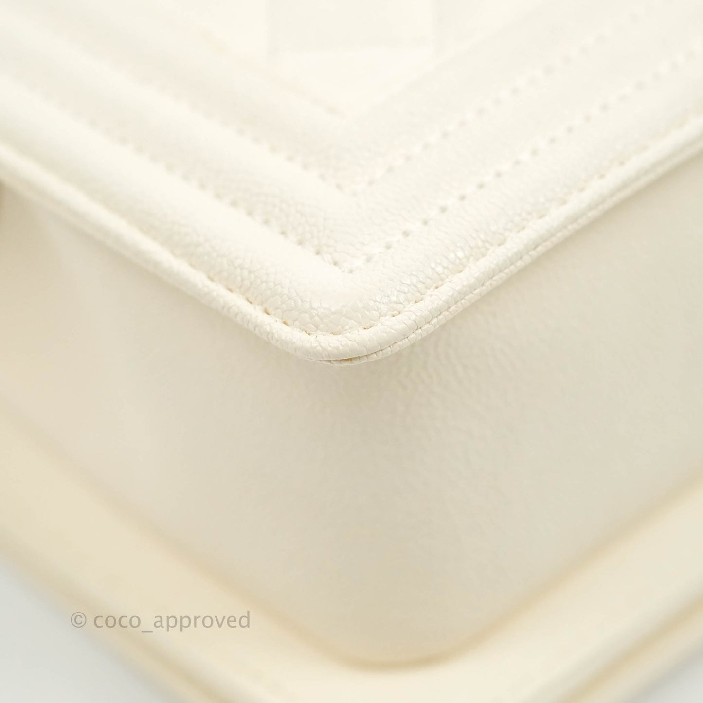 Chanel Boy Small Quilted White Caviar Aged Gold Hardware