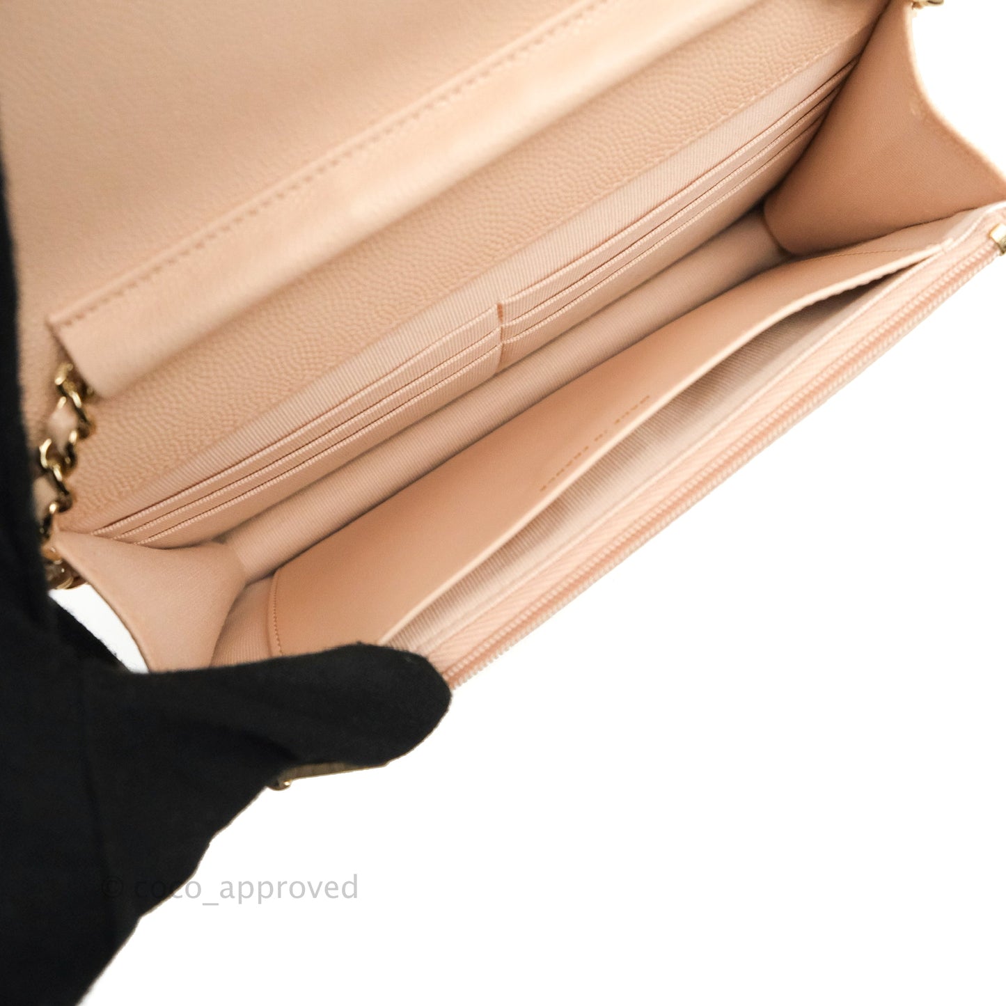 Chanel Quilted Classic Wallet on Chain WOC Light Beige Caviar Gold Hardware