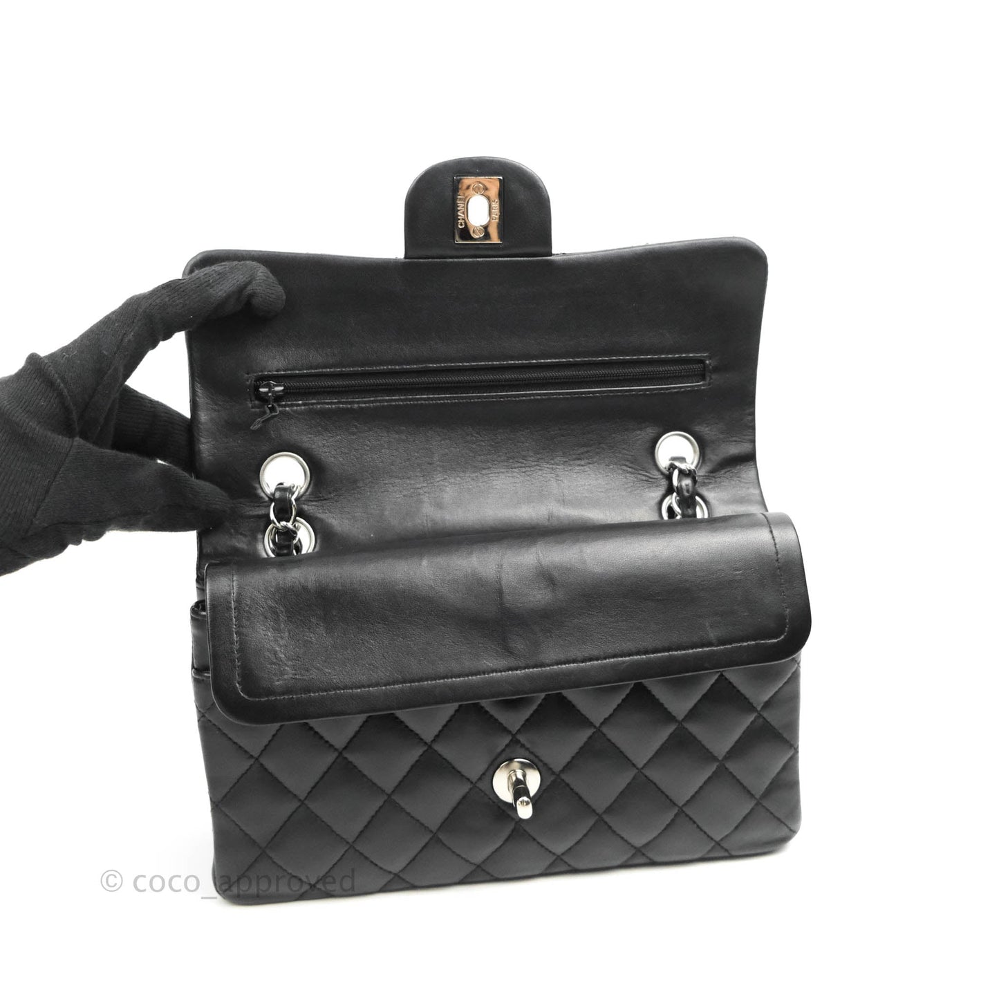 Chanel Small Classic Quilted Flap Black Lambskin Silver Hardware