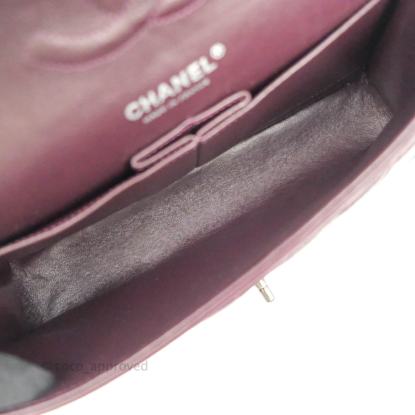 Chanel Classic M/L Medium Flap Quilted Purple Burgundy Lambskin Silver Hardware