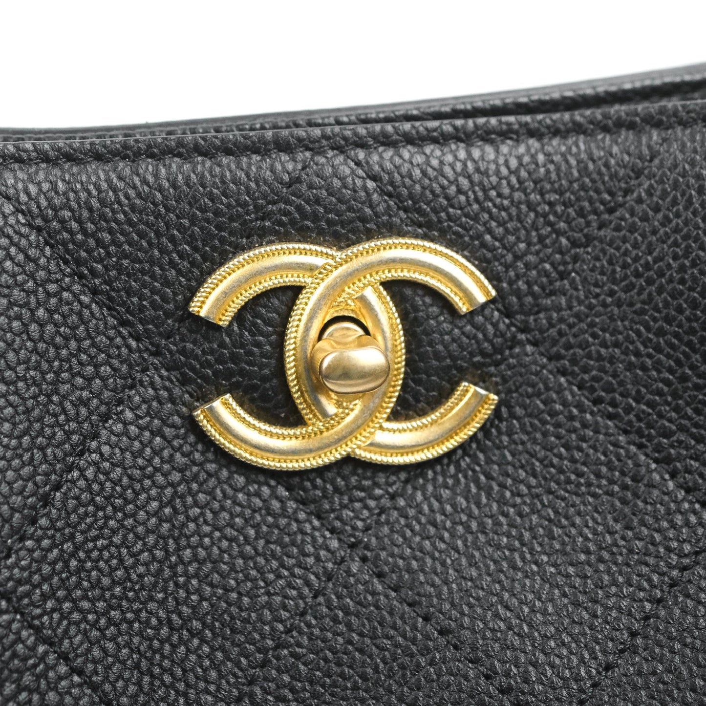 Chanel Quilted Shopping Tote Black Caviar Aged Gold Hardware 18C