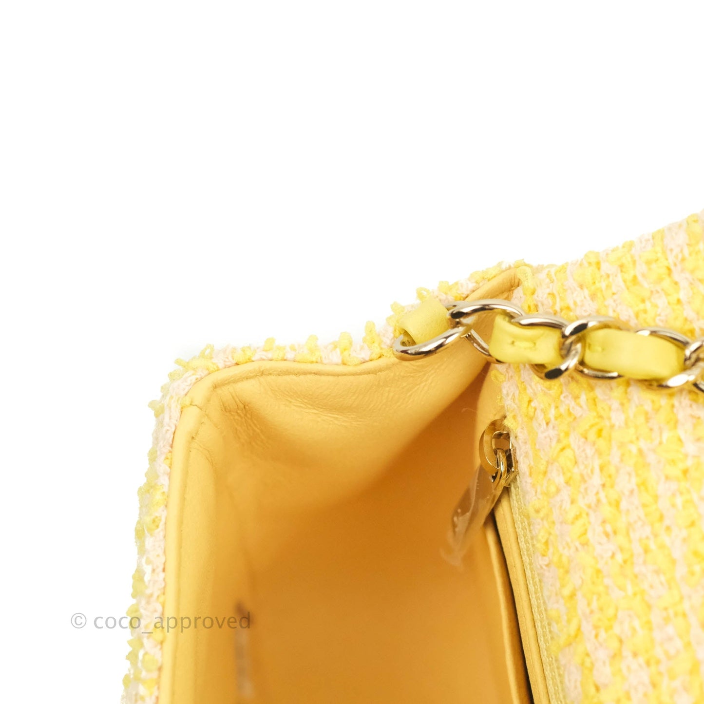 Chanel Classic Mini Rectangular Flap Yellow Tweed Gold Hardware