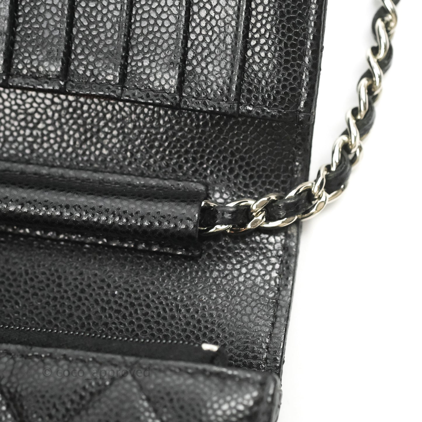 Chanel Quilted Mini Wallet on Chain WOC Black Caviar Silver Hardware