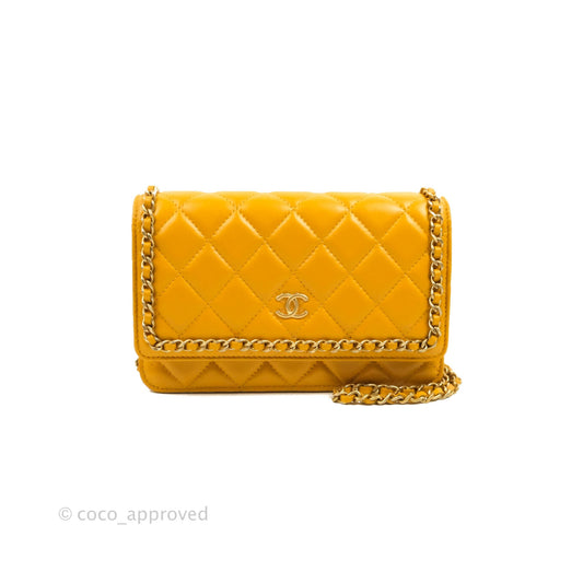 Chanel Quilted Classic Chain Around WOC Yellow Lambskin Aged Gold Hardware