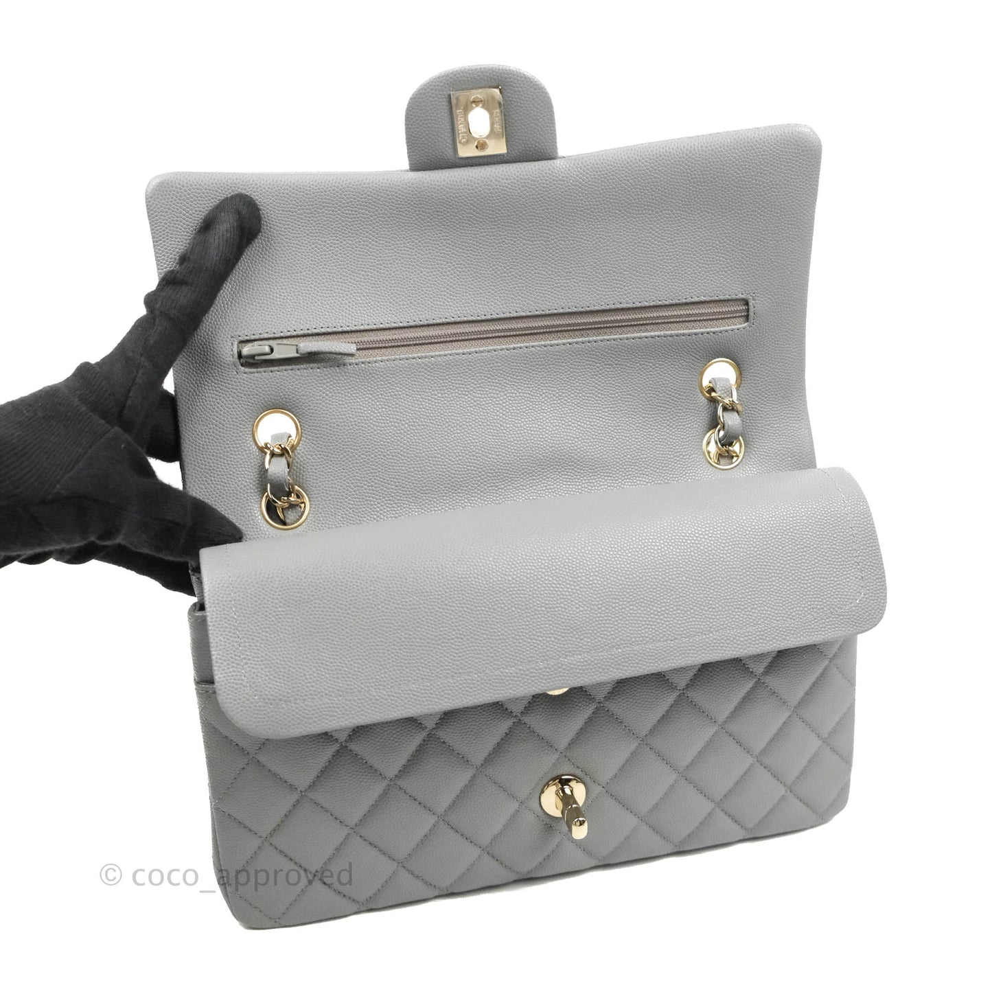 Chanel Classic M/L Medium Flap Quilted Grey Caviar Gold Hardware 20C
