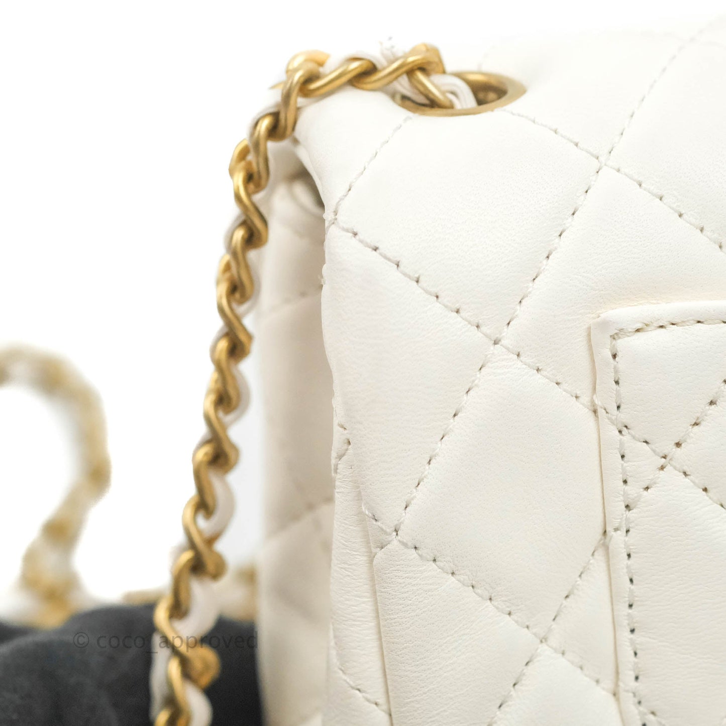 Chanel Mini Rectangular Pearl Crush Quilted White Lambskin Aged Gold Hardware