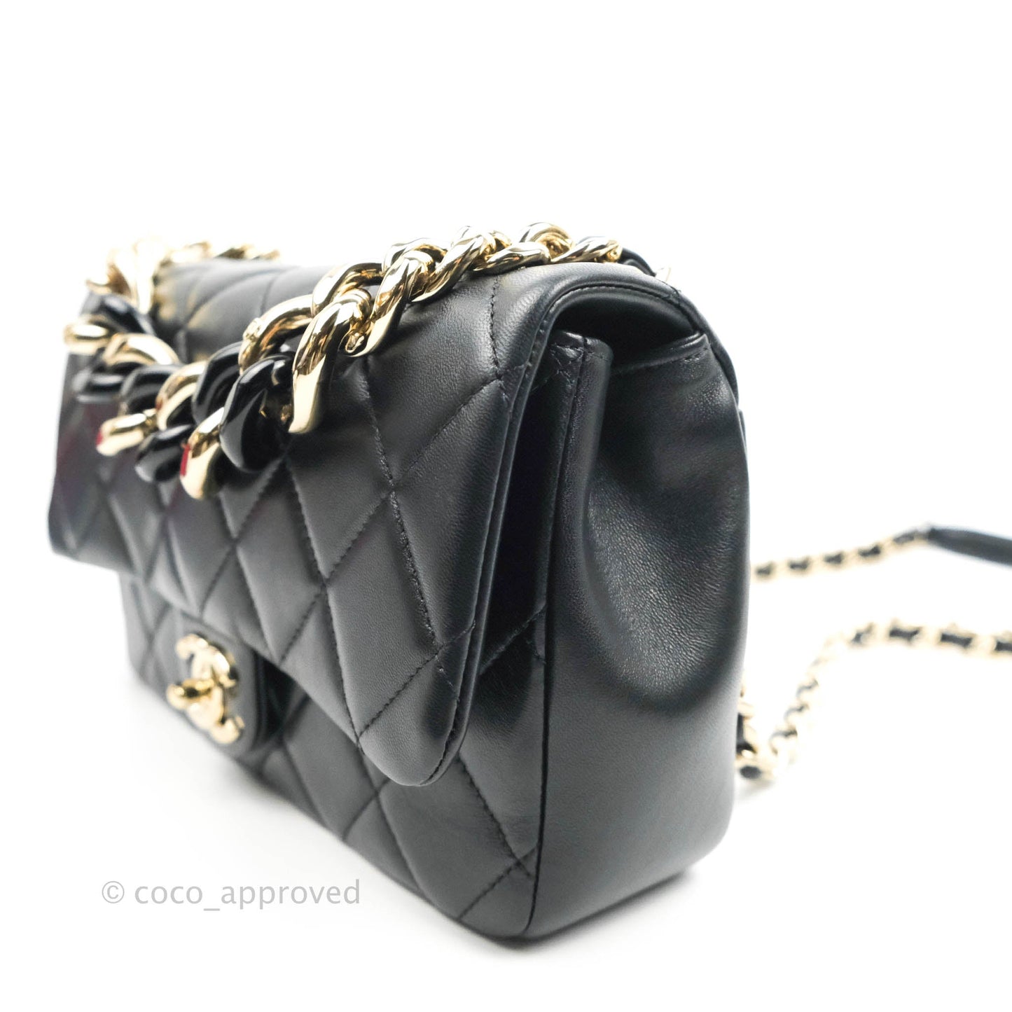 Chanel Quilted Large Resin Bi-Color Chain Flap Bag Black Lambskin Gold Hardware