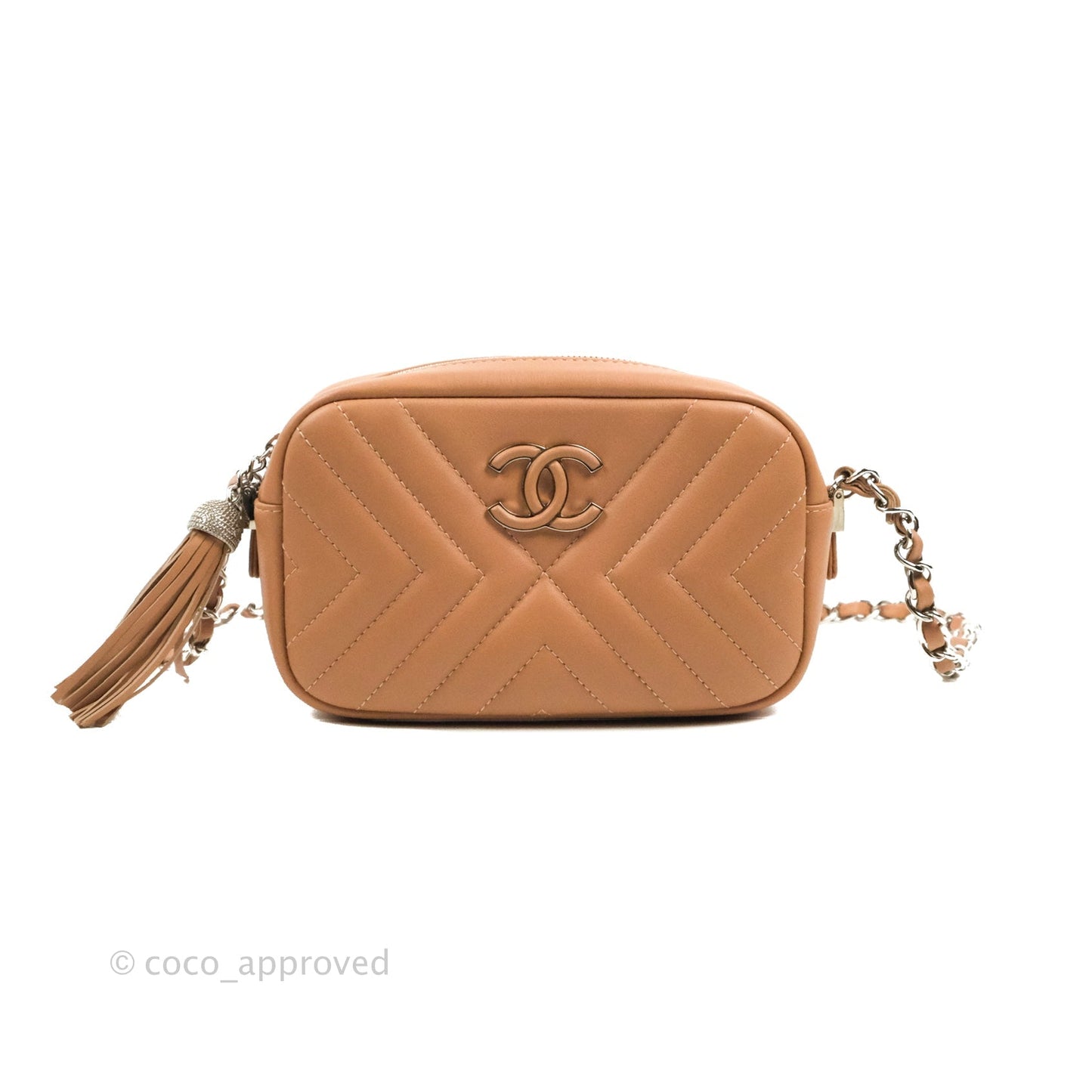 Chanel Chevron Camera Case Calfskin Dark Beige
