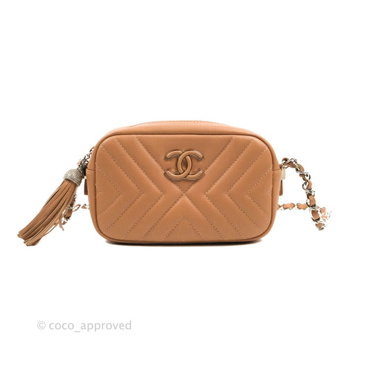 Chanel Chevron Camera Case Calfskin Dark Beige