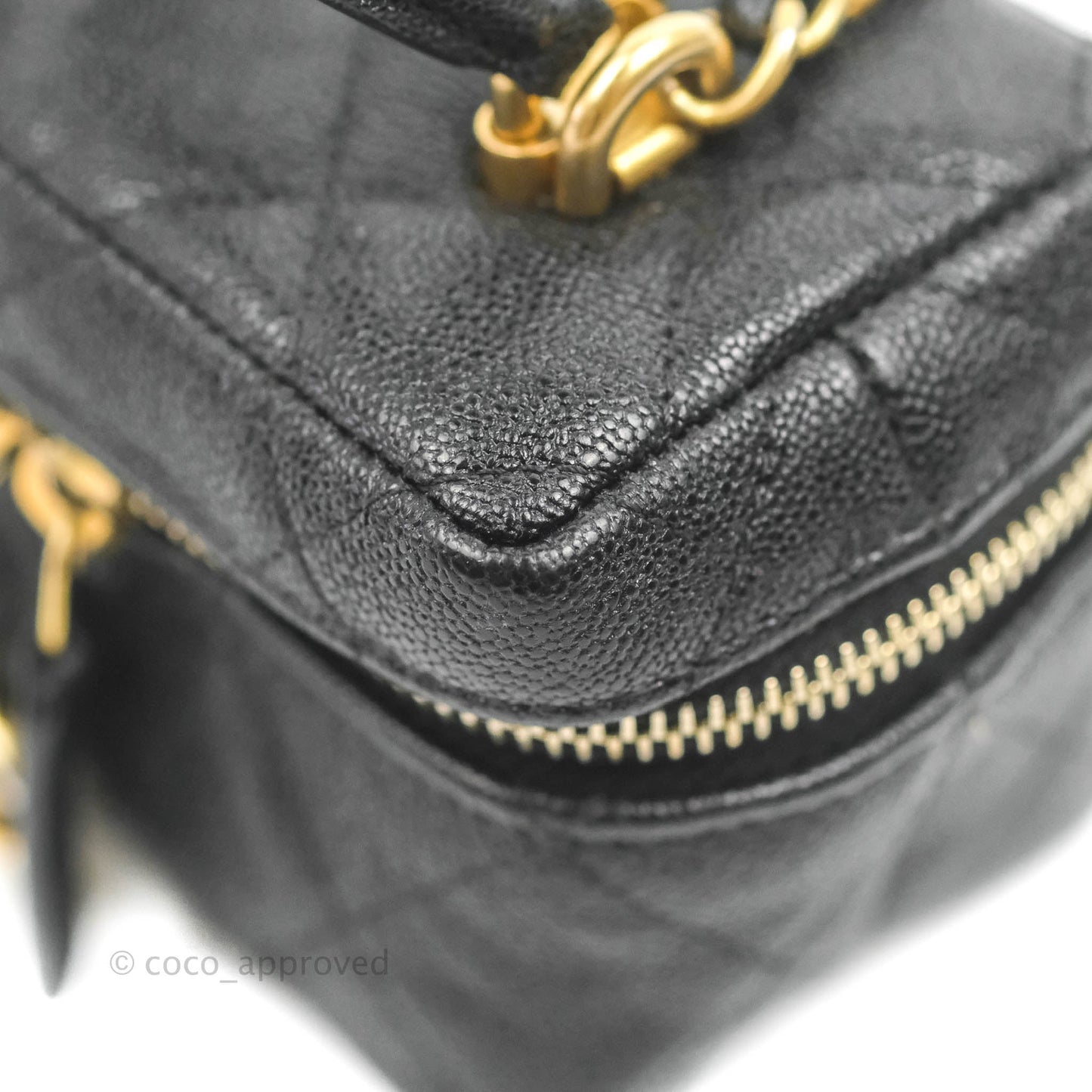 Chanel Quilted Mini Top Handle Vanity With Chain Black Caviar Aged Gold Hardware