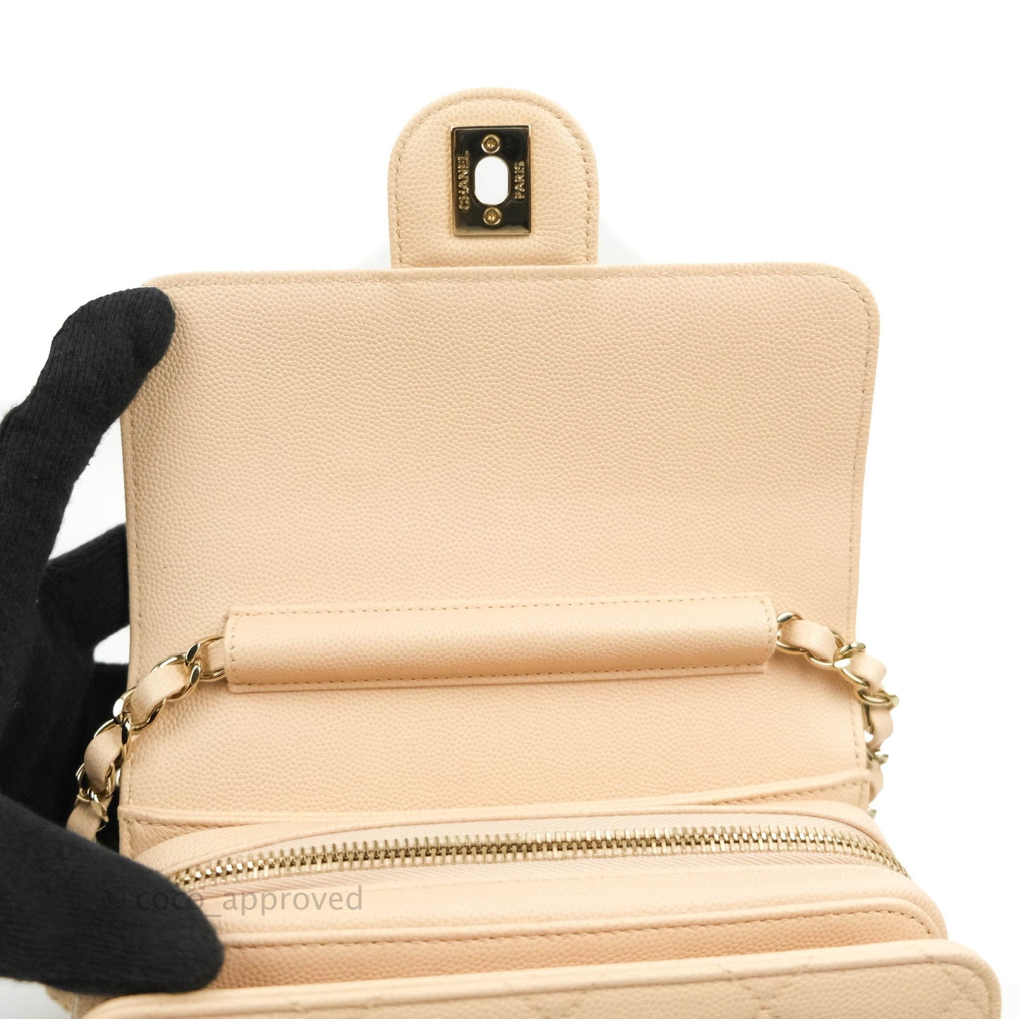 Chanel Quilted Small Like The Wallet Flap Light Beige Caviar Light Gold Hardware 22C