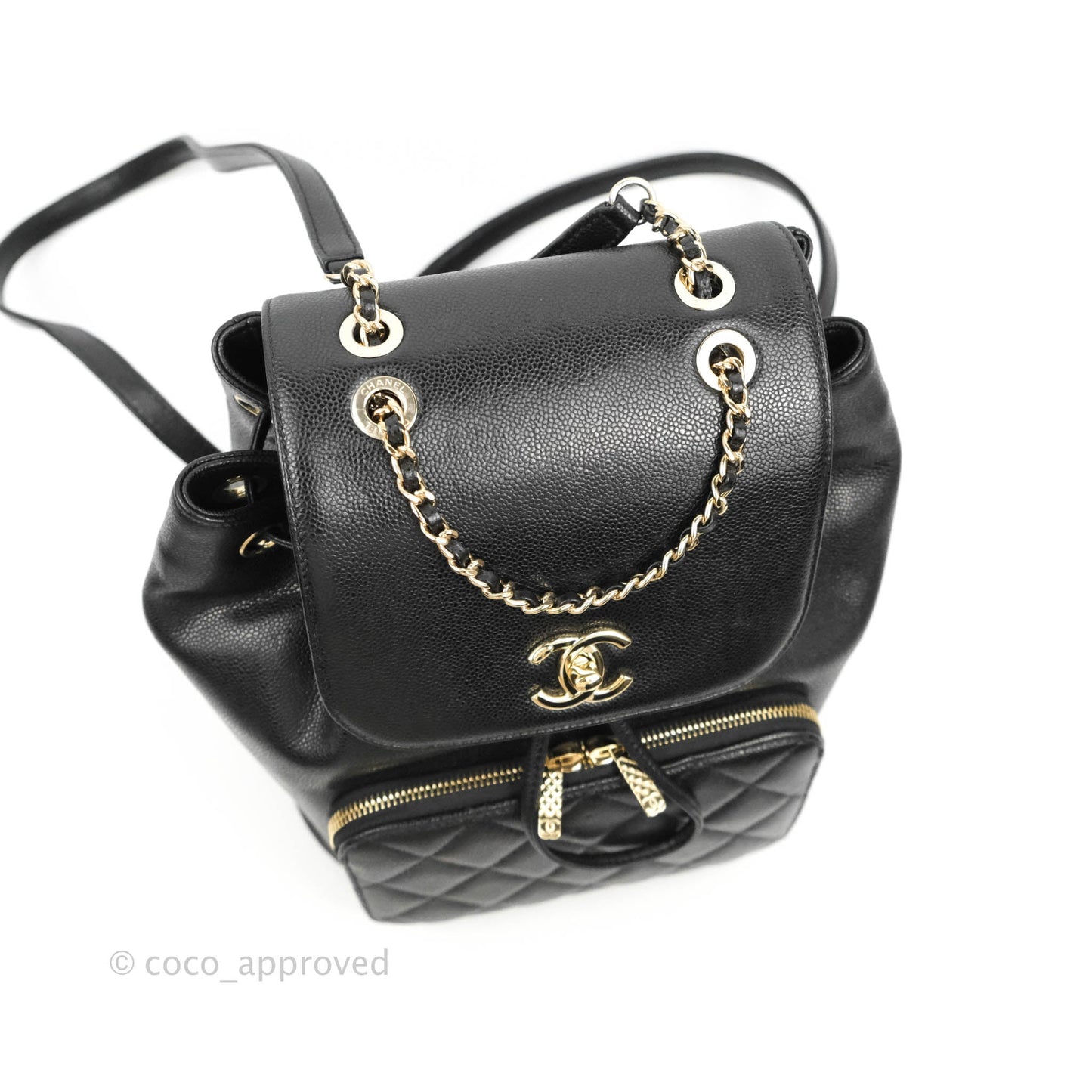 Chanel Quilted Business Affinity Backpack Black Caviar Light Gold Hardware