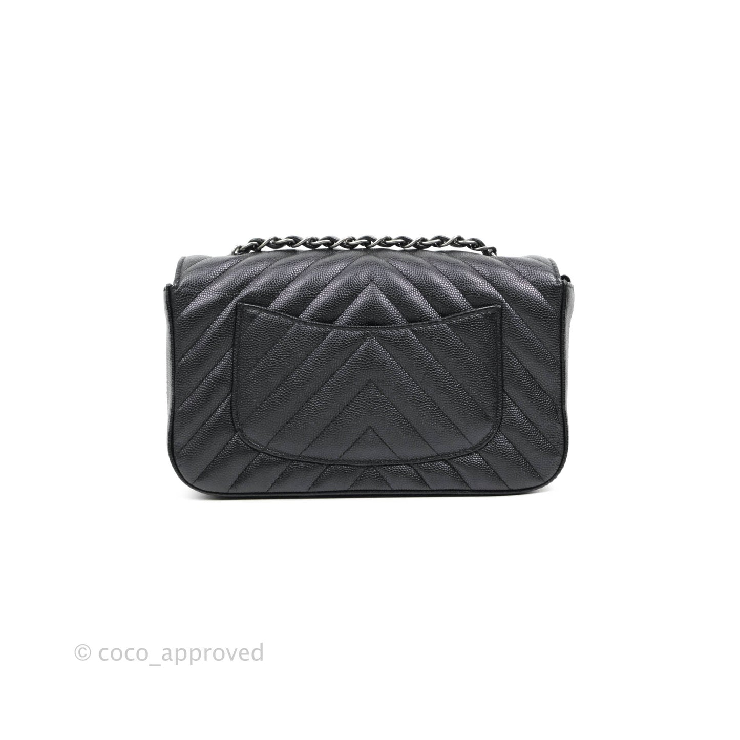 Chanel Chevron Mini Rectangular Flap Iridescent Black Caviar Ruthenium Hardware 17B