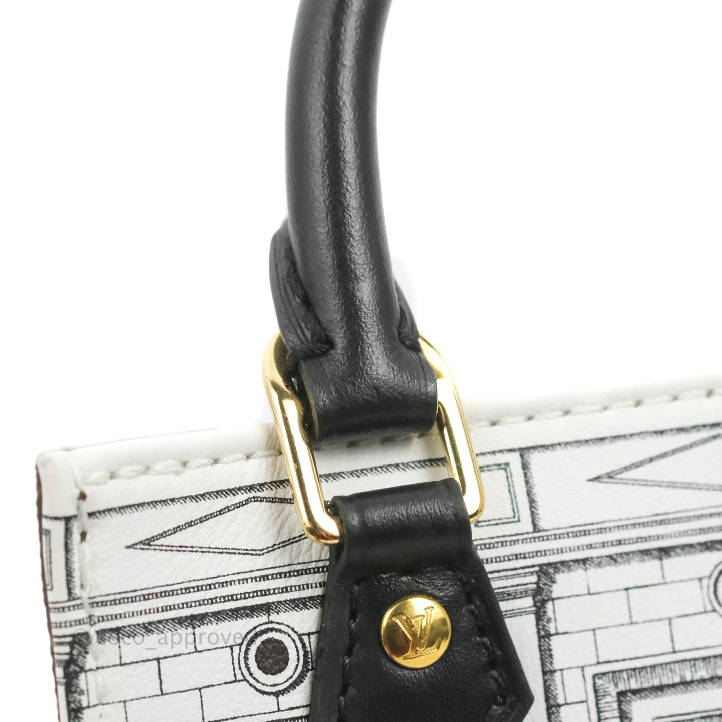Louis Vuitton X Fornasetti Calfskin Architettura Petit Sac Plat Black White Gold Hardware