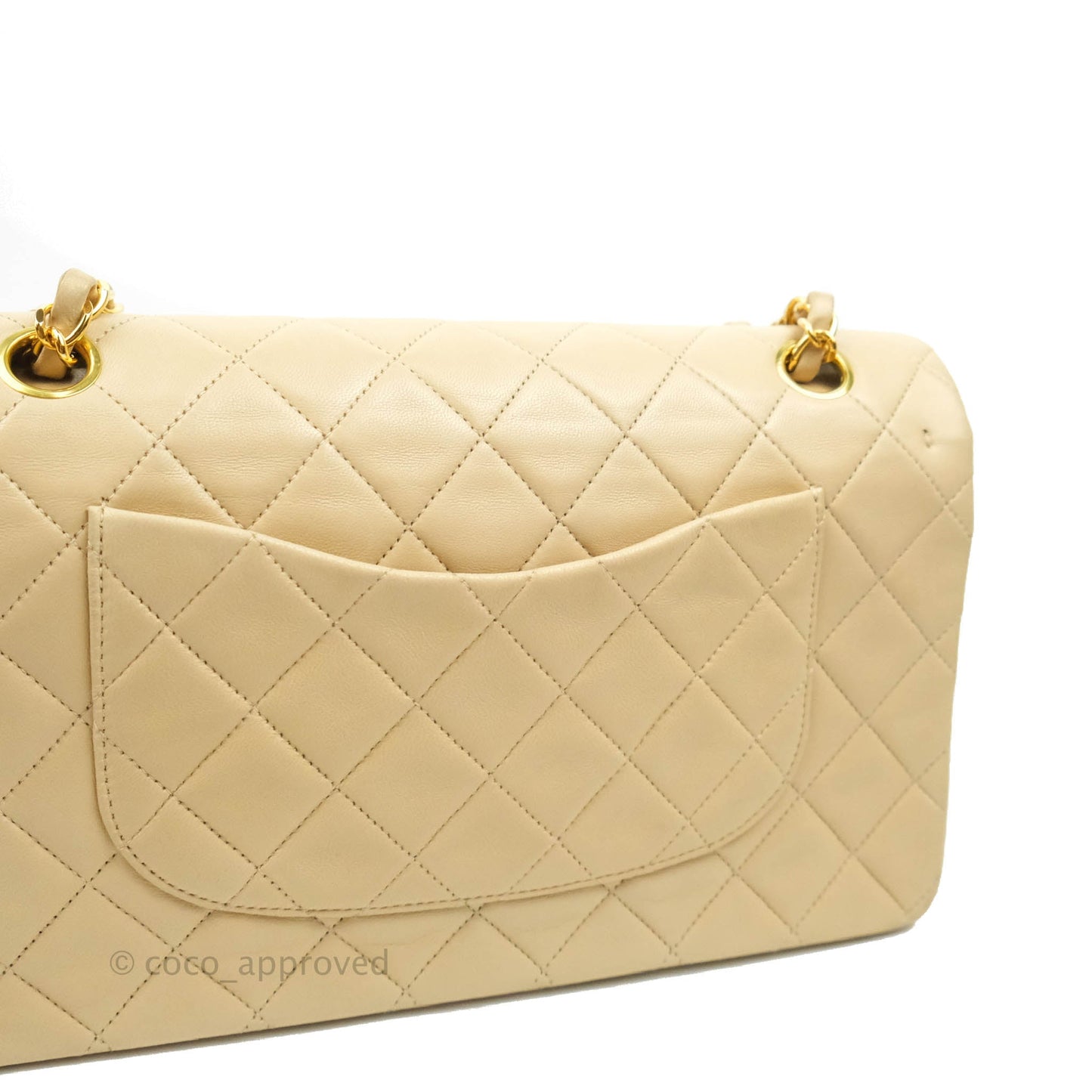Chanel Vintage Classic M/L Medium Double Flap Bag Beige Lambskin 24K Gold Hardware