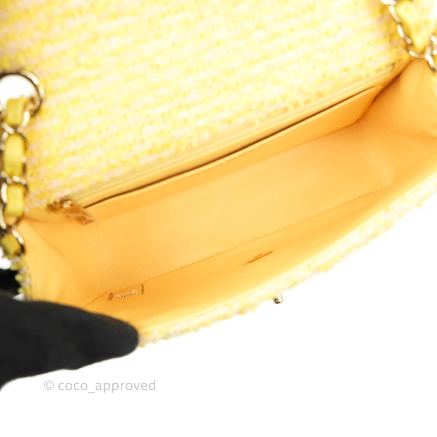 Chanel Classic Mini Rectangular Flap Yellow Tweed Gold Hardware