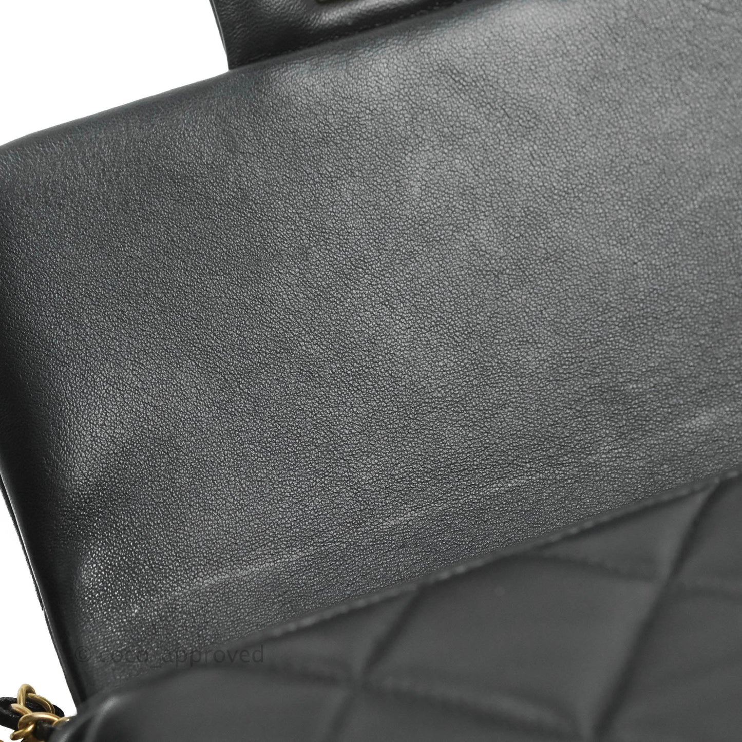 Chanel Mini Flap Bag With Pearl And Woven Chain CC Logo Black Lambskin Aged Gold Hardware 21B