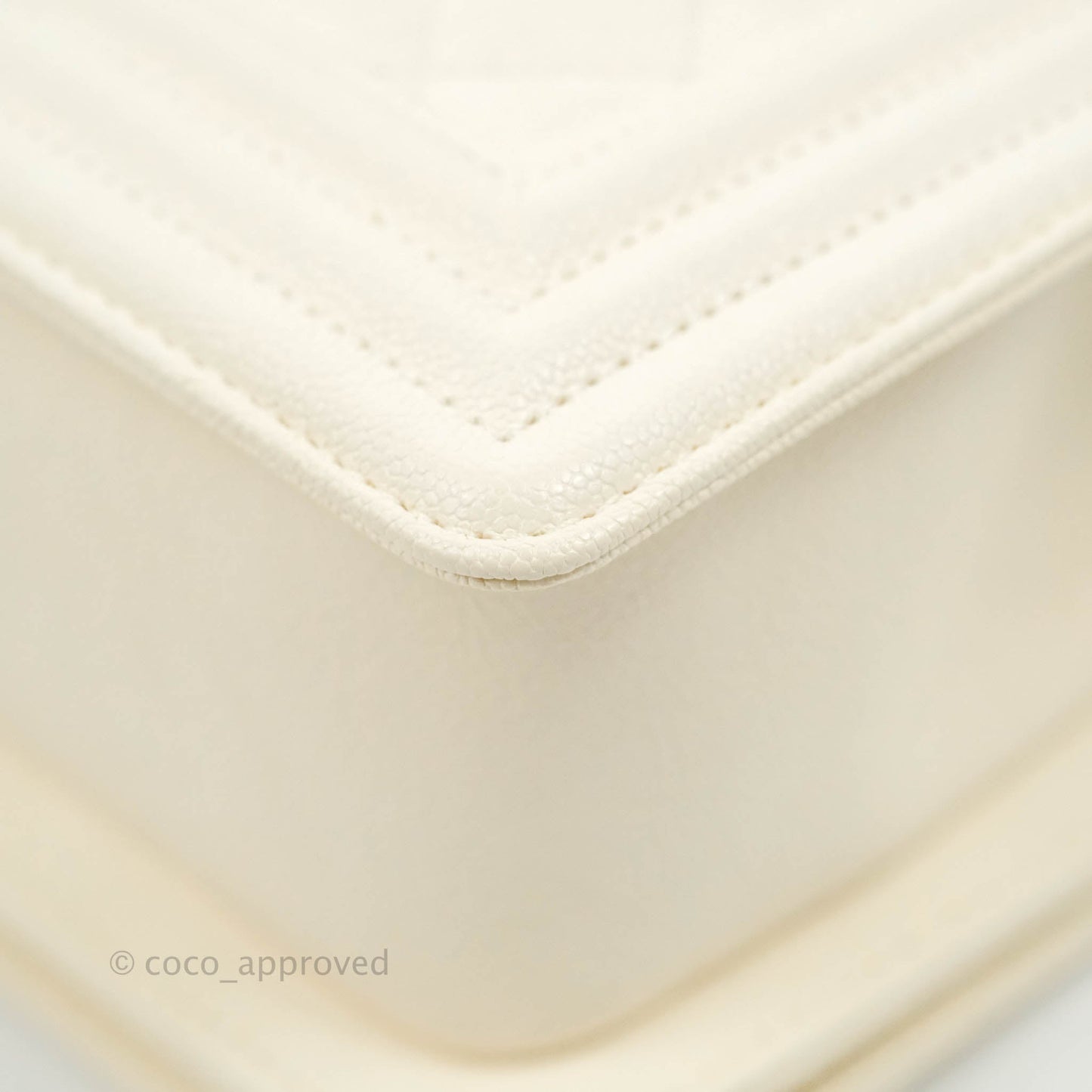 Chanel Boy Small Quilted White Caviar Aged Gold Hardware