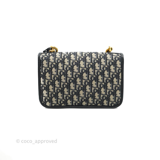 Christian Dior Oblique Small DiorAddict Flap Bag Navy Blue Aged Gold Hardware