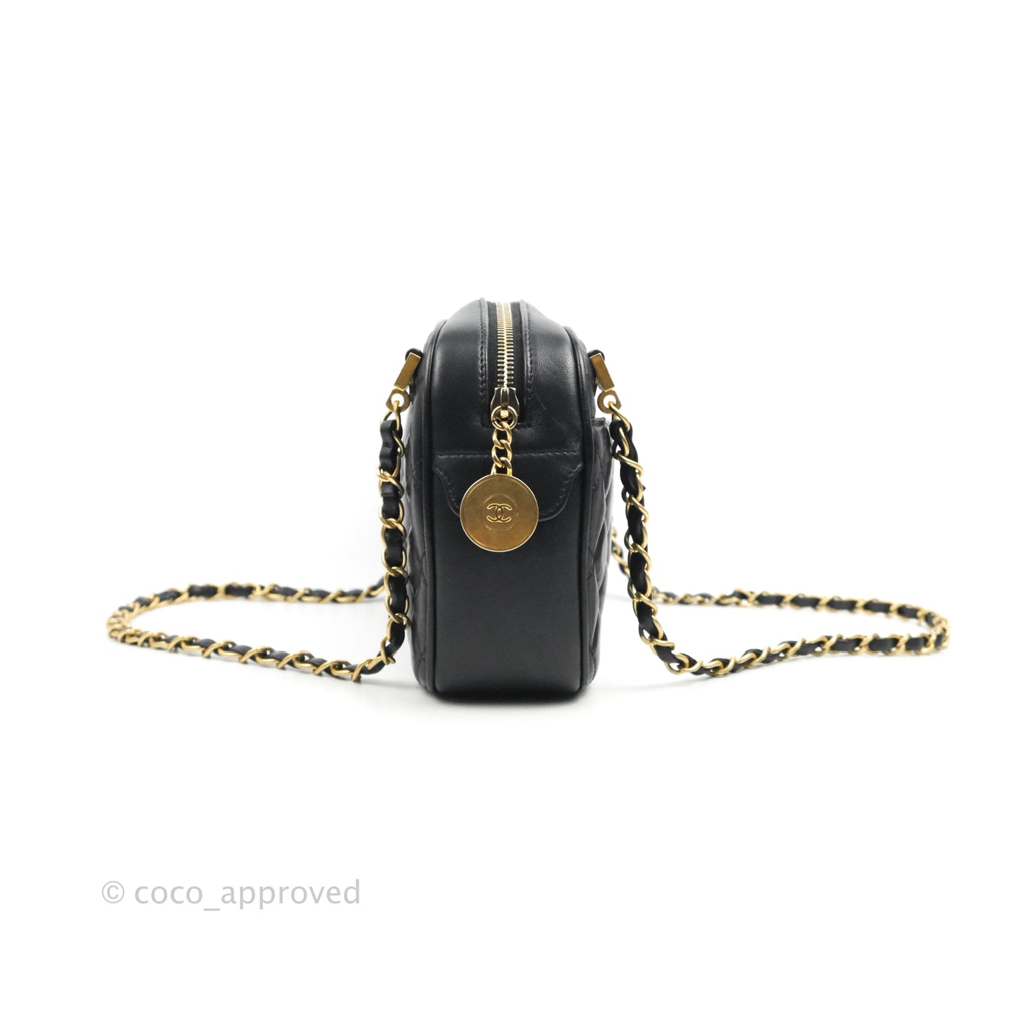 Chanel Quilted Camera Case Bag Black Lambskin Aged Gold Hardware