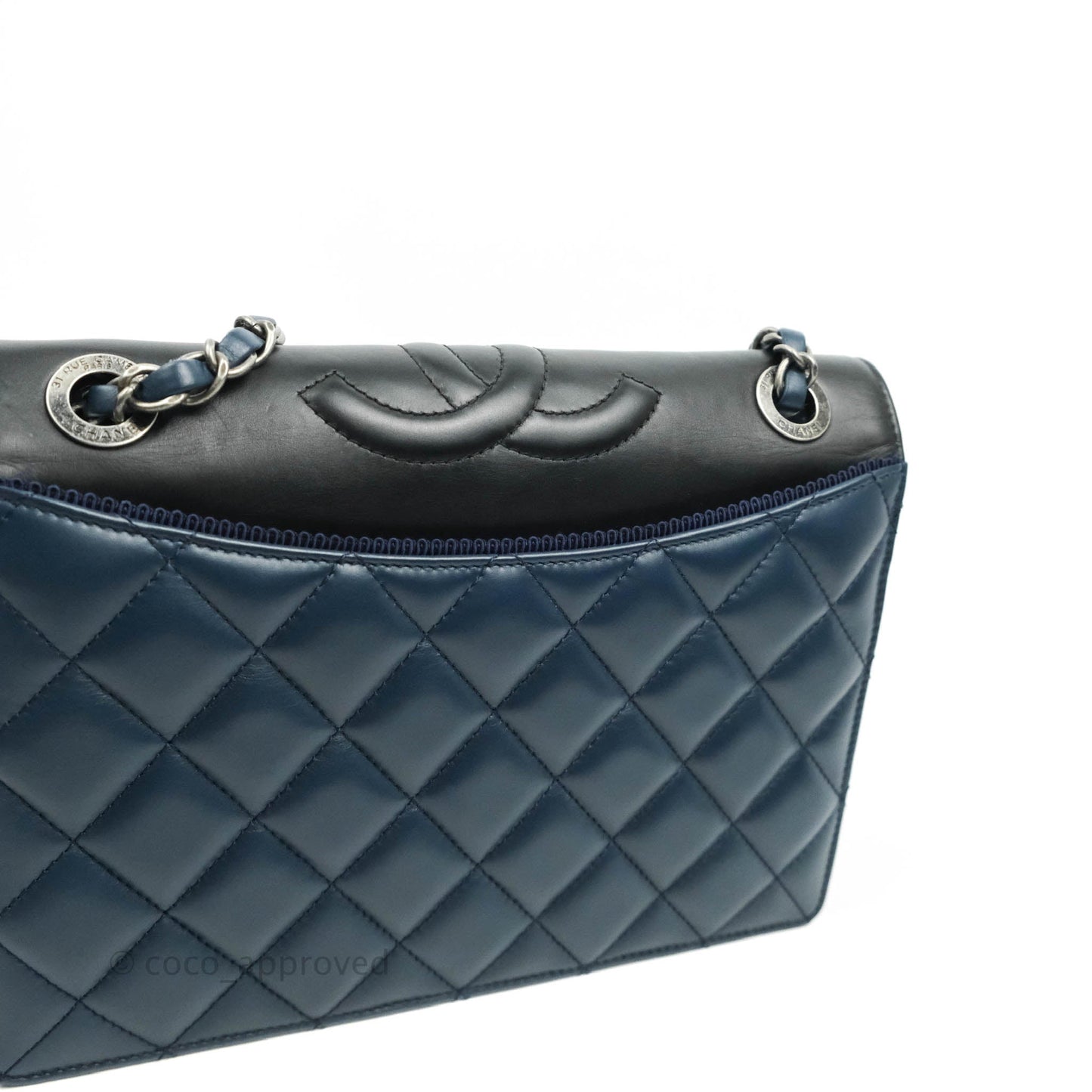Chanel Quilted Ballerina Small Flap Bag Blue Black Ruthenium Hardware