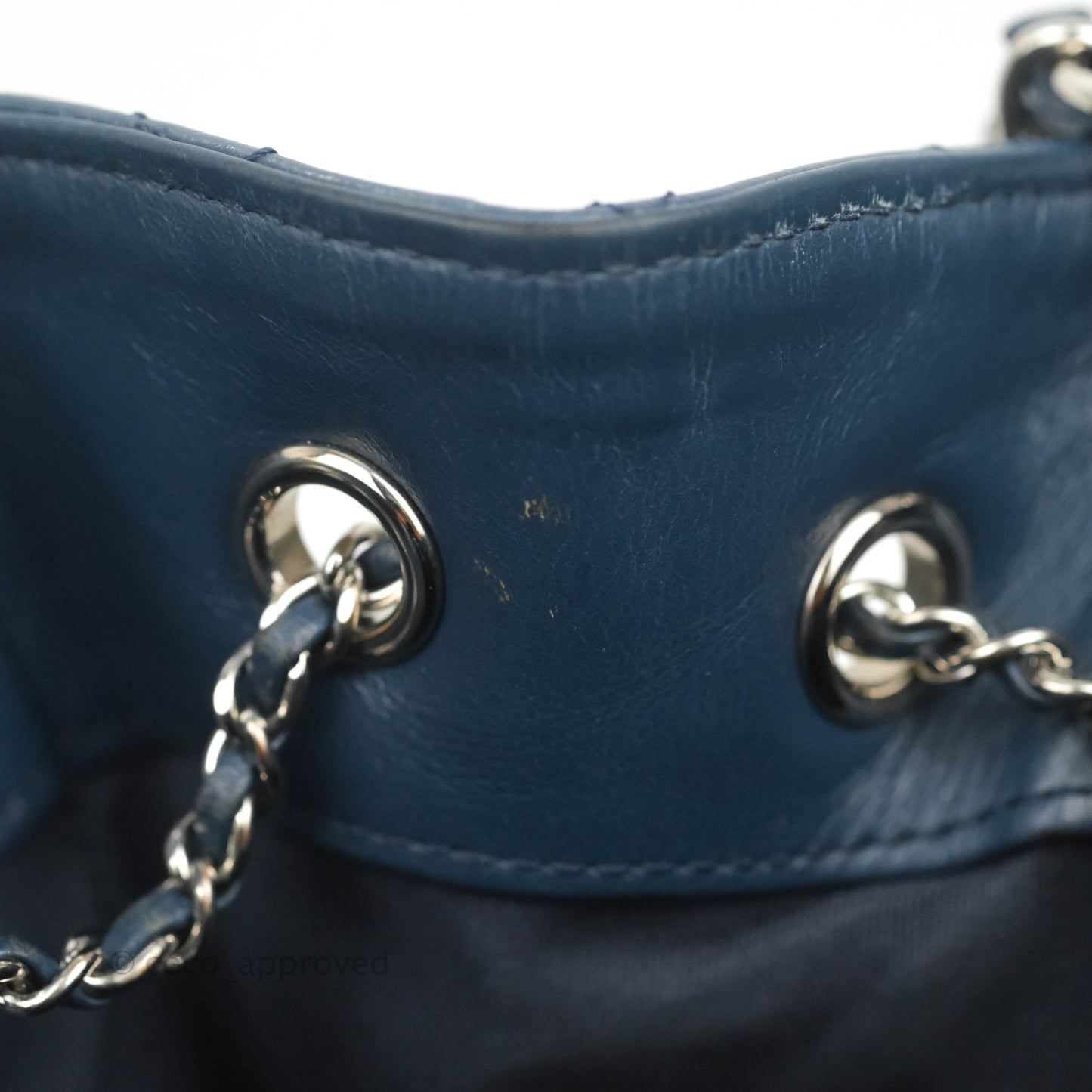 Chanel Drawstring Bucket Bag Dark Blue Aged Calfskin Silver Hardware