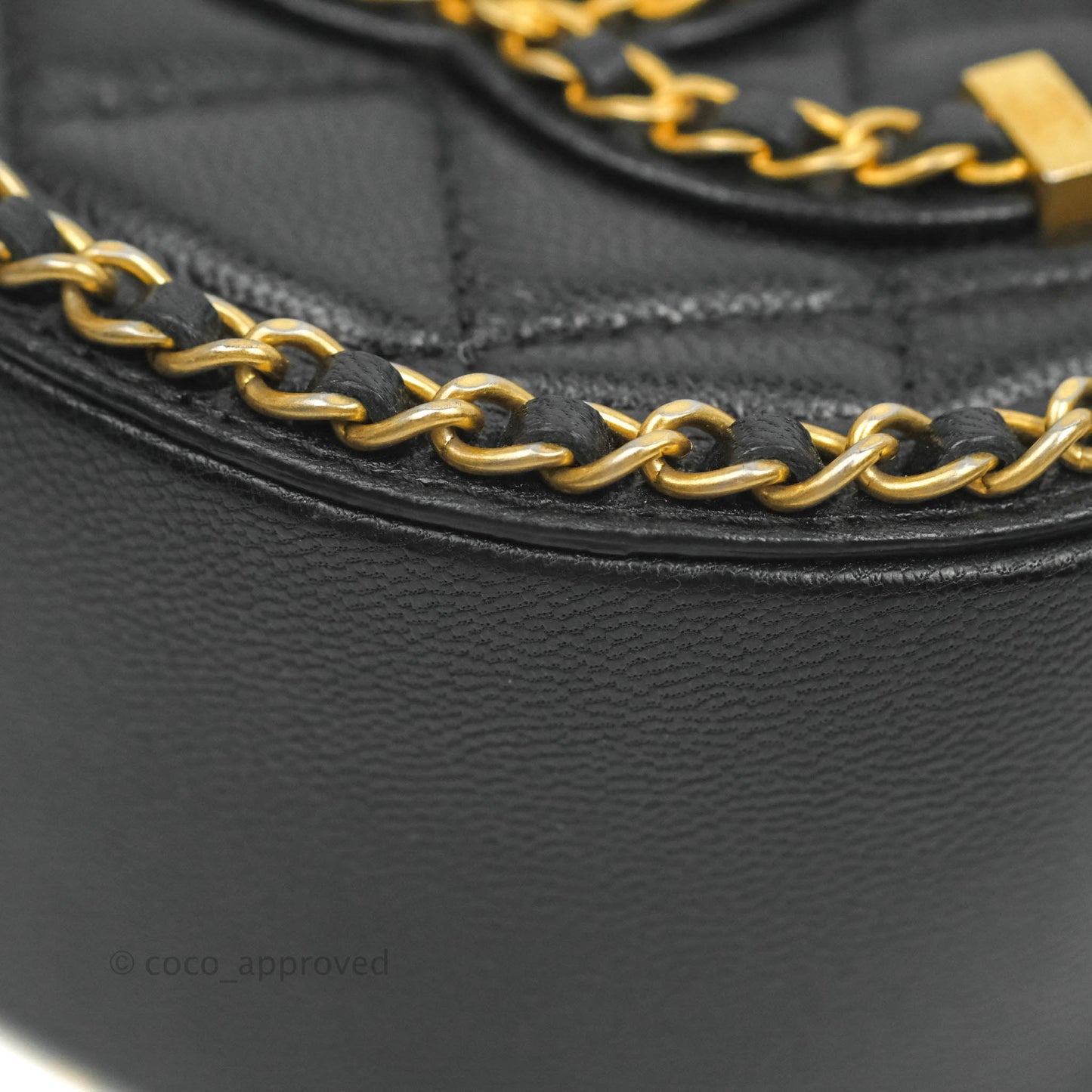 Chanel Quilted Filigree Chain Around Circle Bag Black Lambskin Aged Gold Hardware