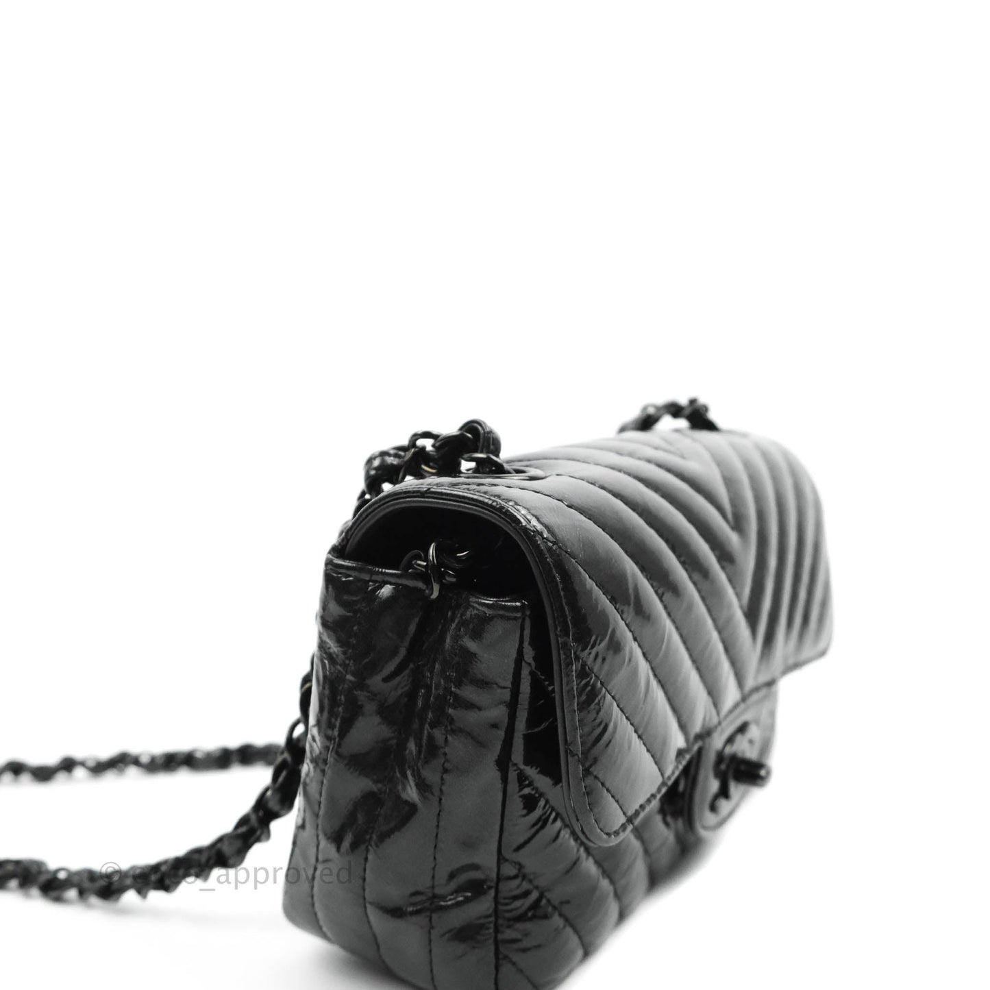 Chanel Chevron Mini Rectangular Flap Black Crumpled Patent So Black Hardware