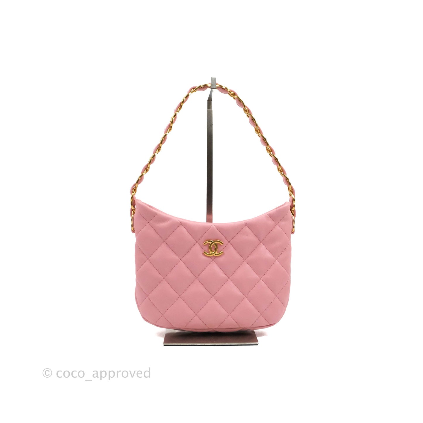 Chanel Quilted CC Chain Hobo Bag Pink Lambskin Aged Gold Hardware