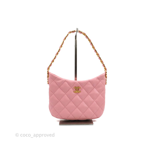 Chanel Quilted CC Chain Hobo Bag Pink Lambskin Aged Gold Hardware