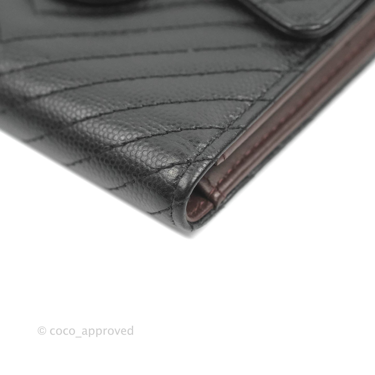 Chanel Classic Flap Chevron Wallet Black Caviar Silver Hardware