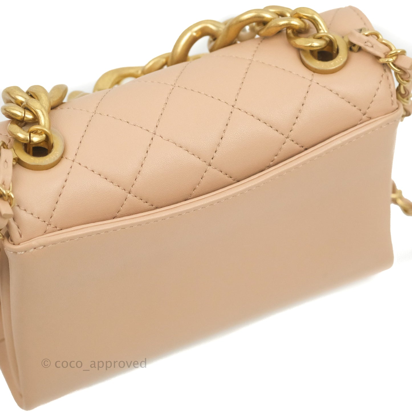 Chanel Pearl Chain Bag Pink Calfskin Aged Gold Hardware