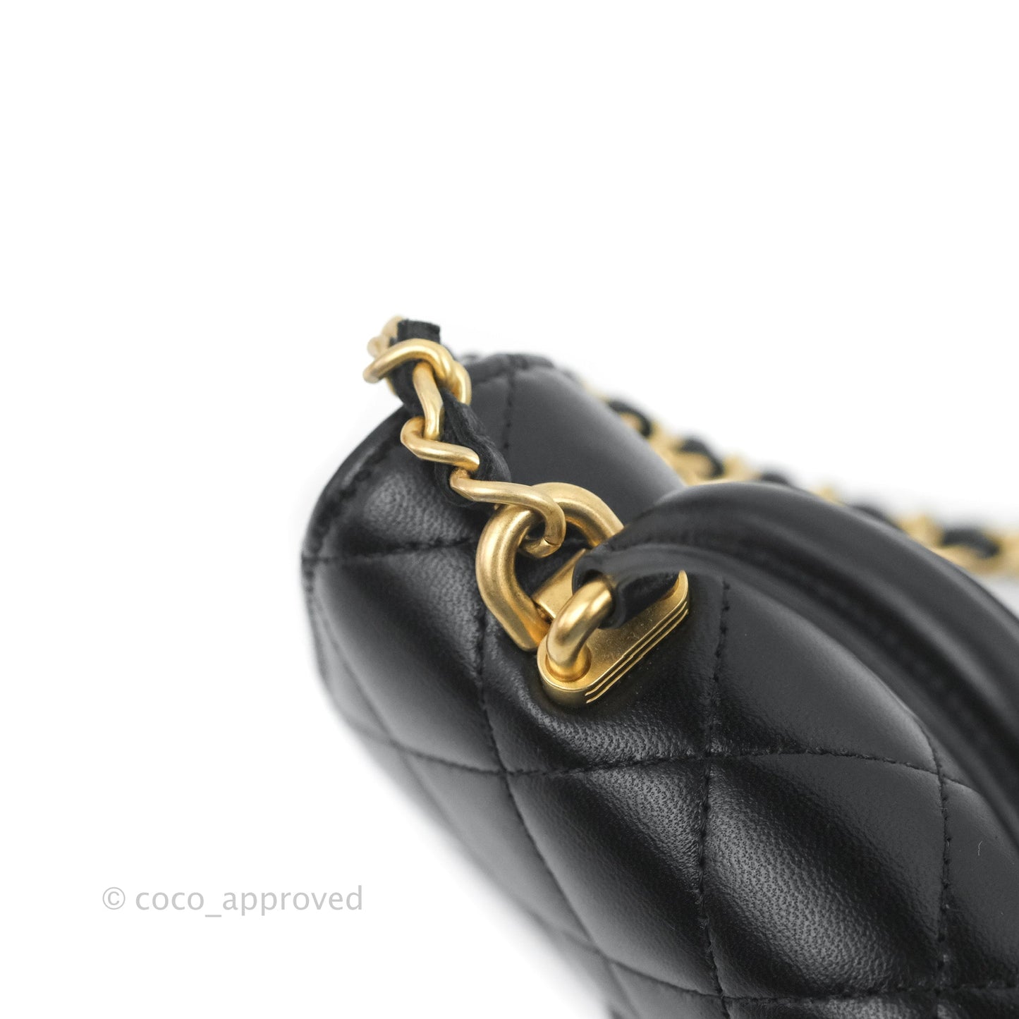 Chanel Mini Handle Flap Coin Purse With Chain Black Lambskin Gold Hardware