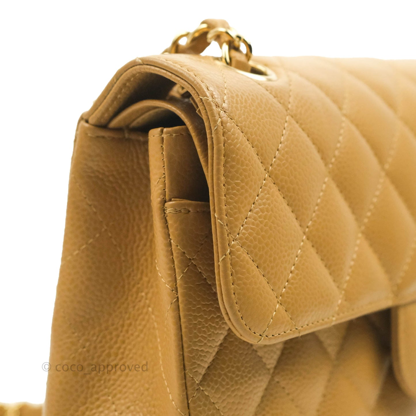 Chanel S/M Small Classic Quilted Flap Dark Beige Caviar 24K Gold Hardware