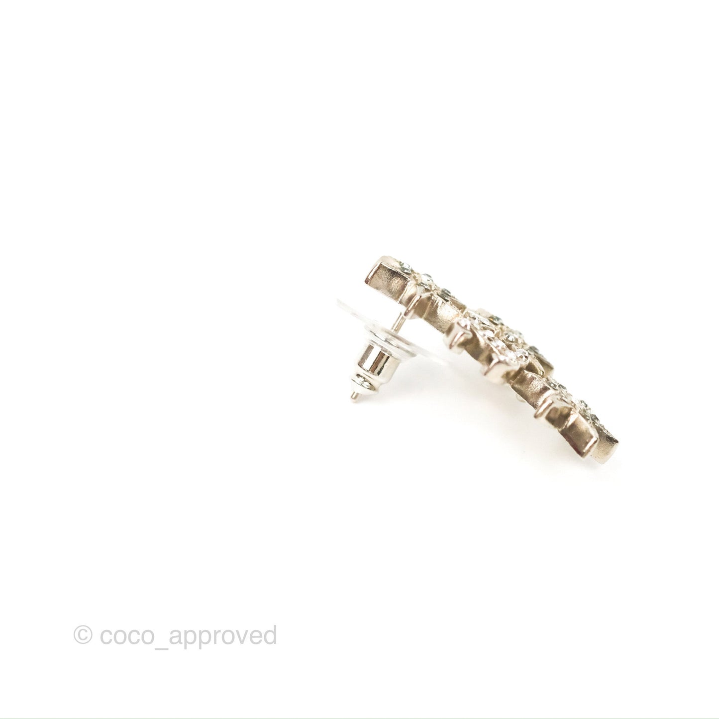 Chanel CC Star Crystal Earrings Silver Tone 15A