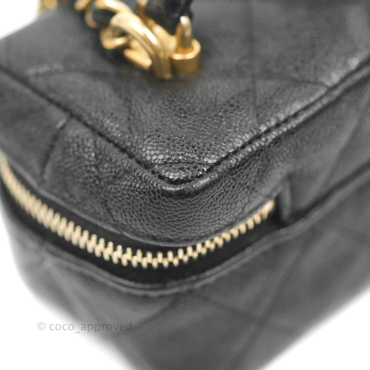 Chanel Quilted Mini Top Handle Vanity With Chain Black Caviar Aged Gold Hardware