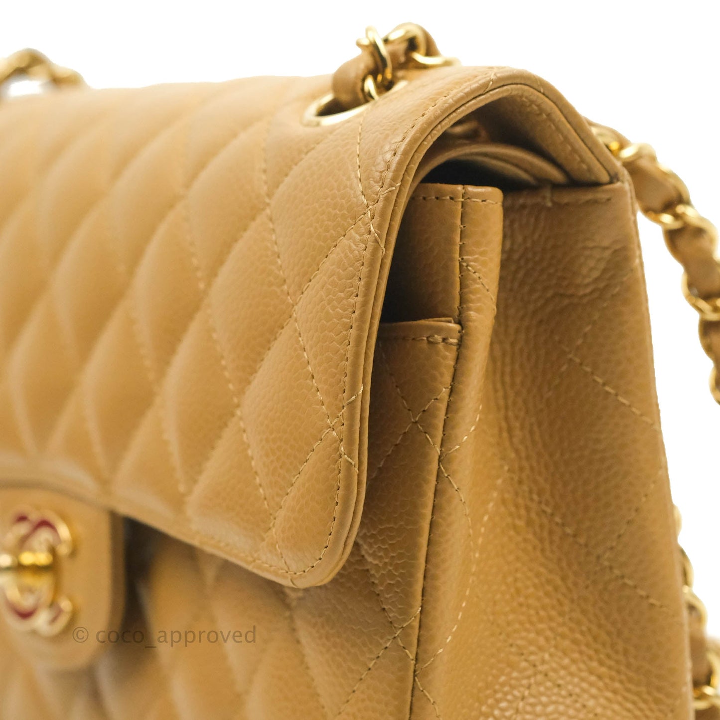 Chanel S/M Small Classic Quilted Flap Dark Beige Caviar 24K Gold Hardware
