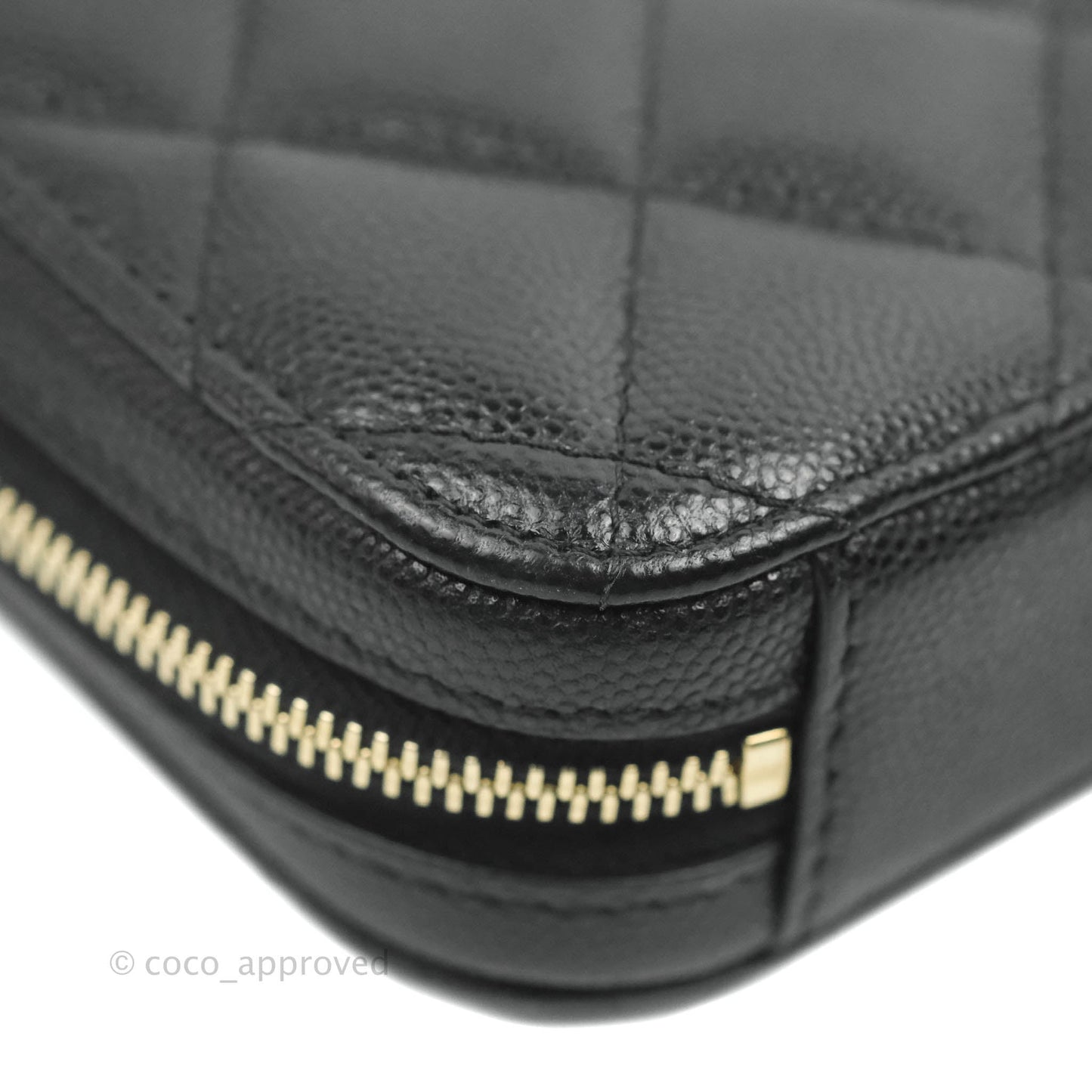 Chanel Quilted WOC Phone Holder Black Caviar Gold Hardware