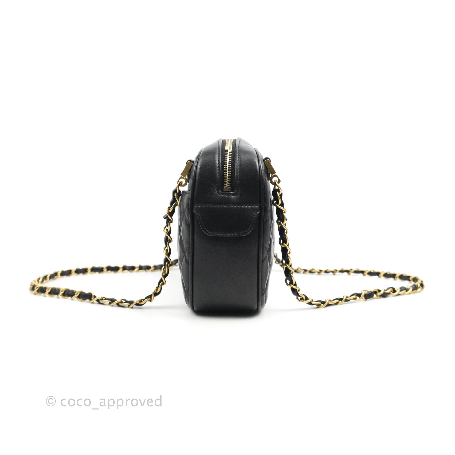 Chanel Quilted Camera Case Bag Black Lambskin Aged Gold Hardware