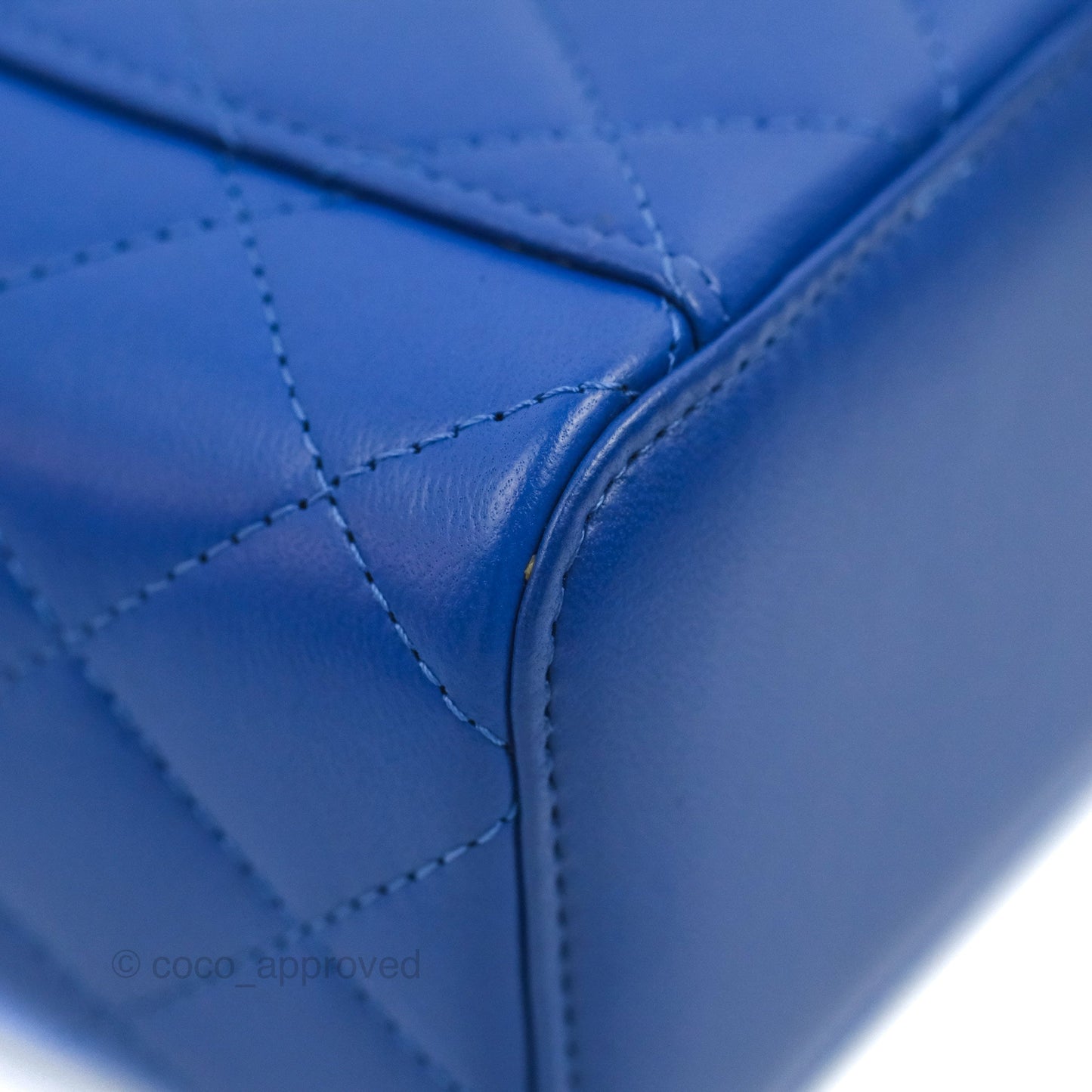 Chanel Mini Top Handle Vanity With Chain Blue Lambskin Gold Hardware