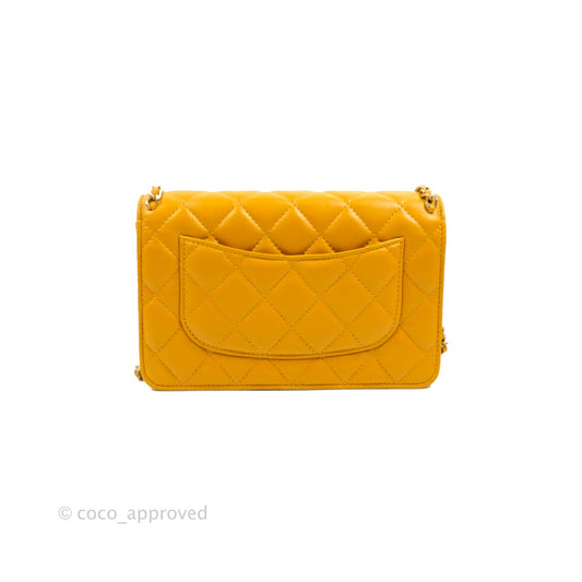 Chanel Quilted Classic Chain Around WOC Yellow Lambskin Aged Gold Hardware