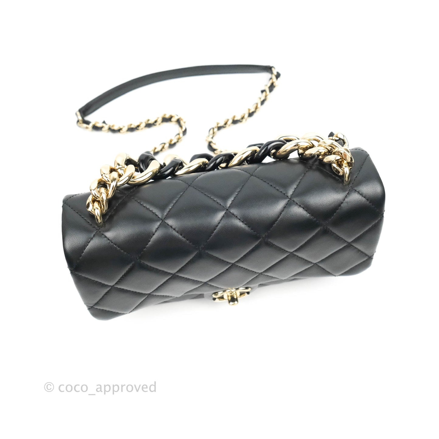 Chanel Quilted Large Resin Bi-Color Chain Flap Bag Black Lambskin Gold Hardware