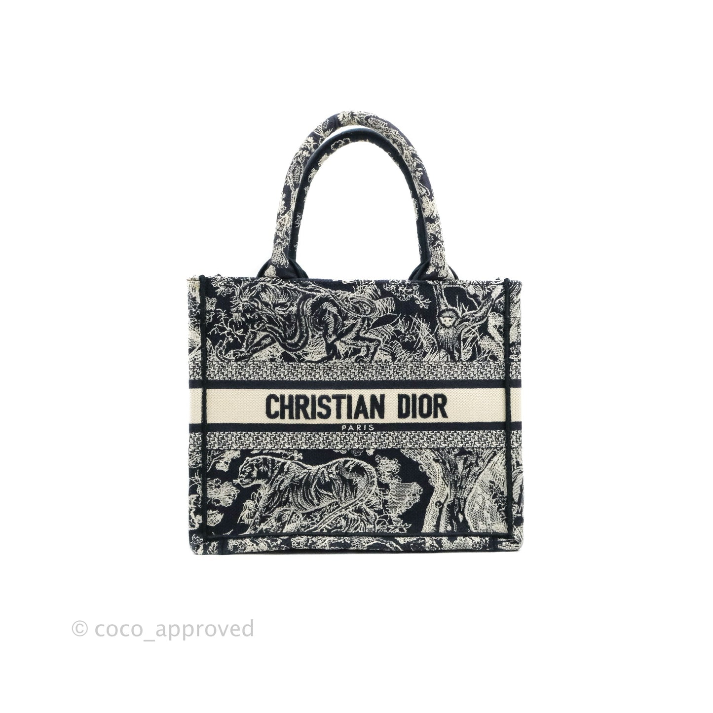 Christian Dior New Small Embroidered Toile De Jouy Navy Canvas Book Tote