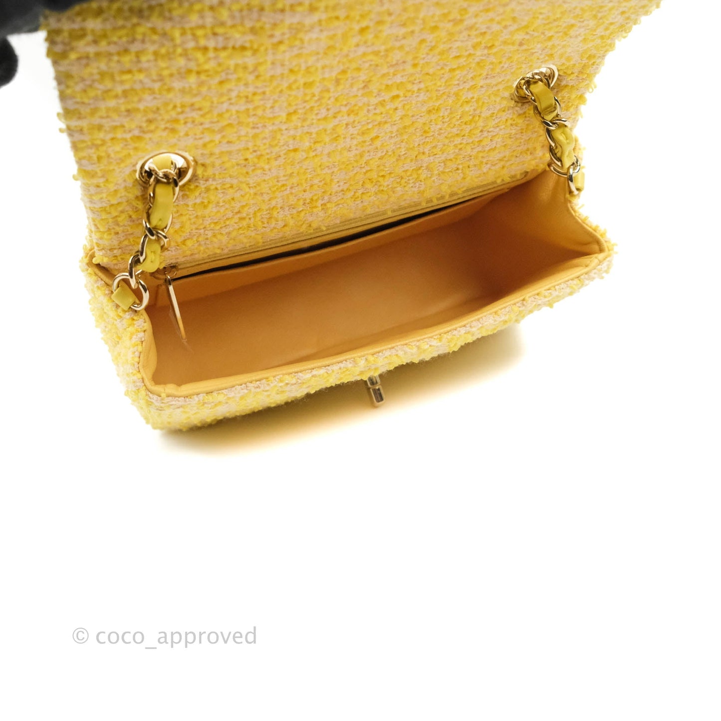 Chanel Classic Mini Rectangular Flap Yellow Tweed Gold Hardware